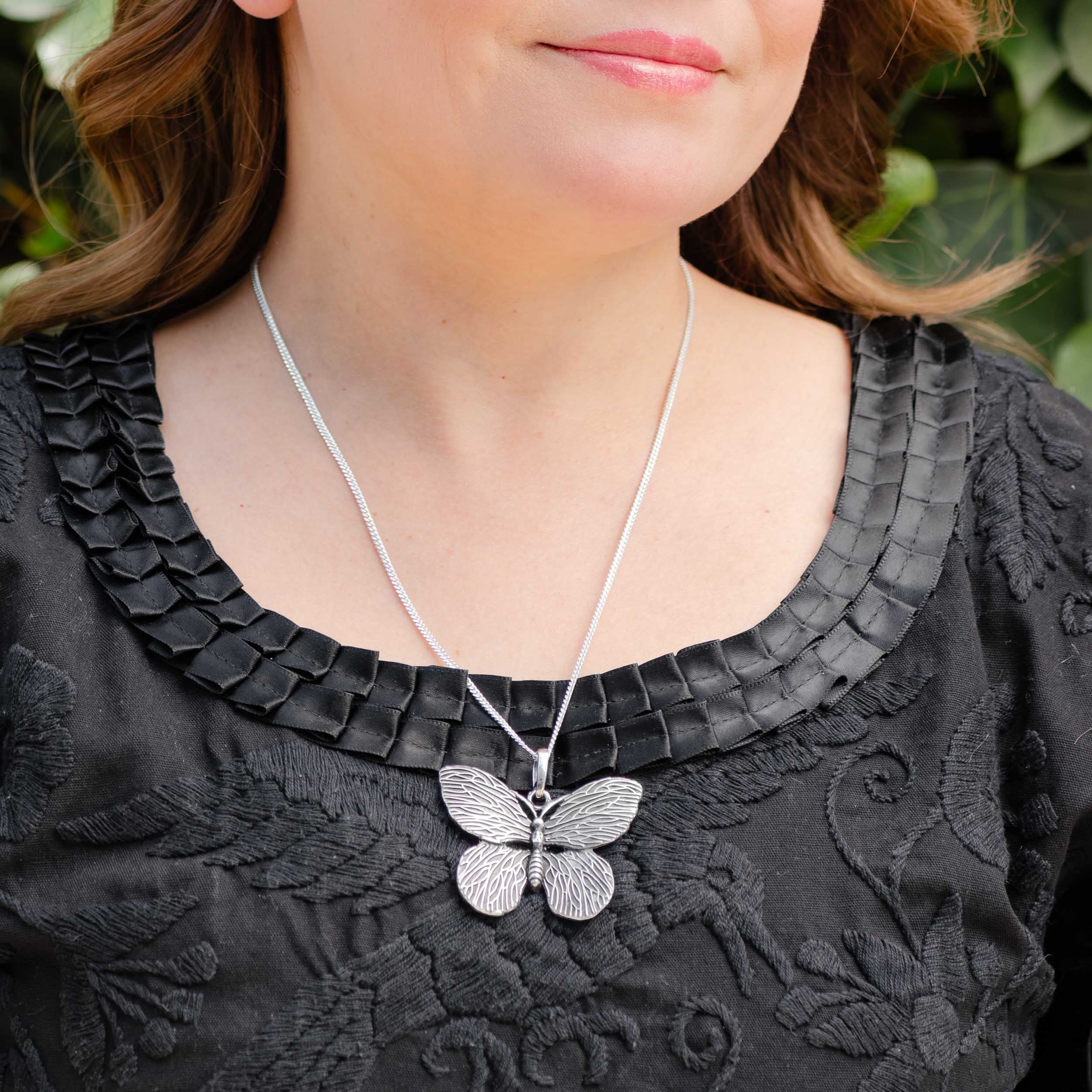 Sterling Silver Large Butterfly Pendant
