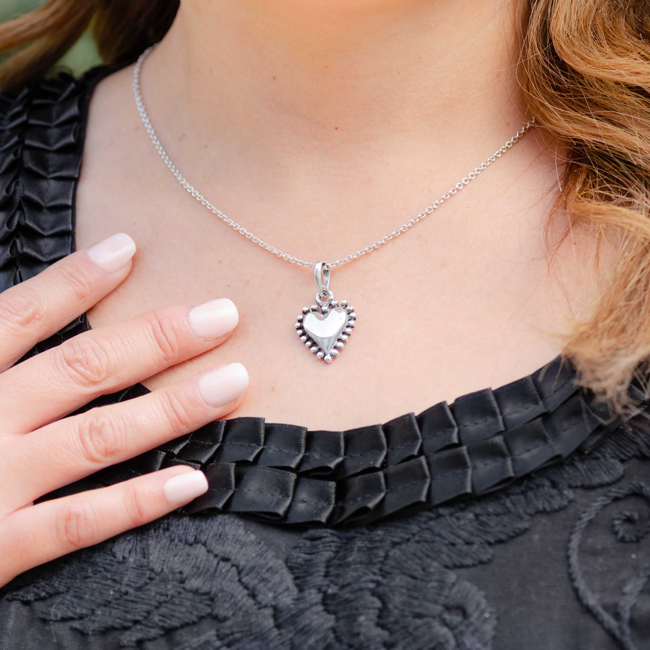 Sterling Silver Beaded Heart Pendant