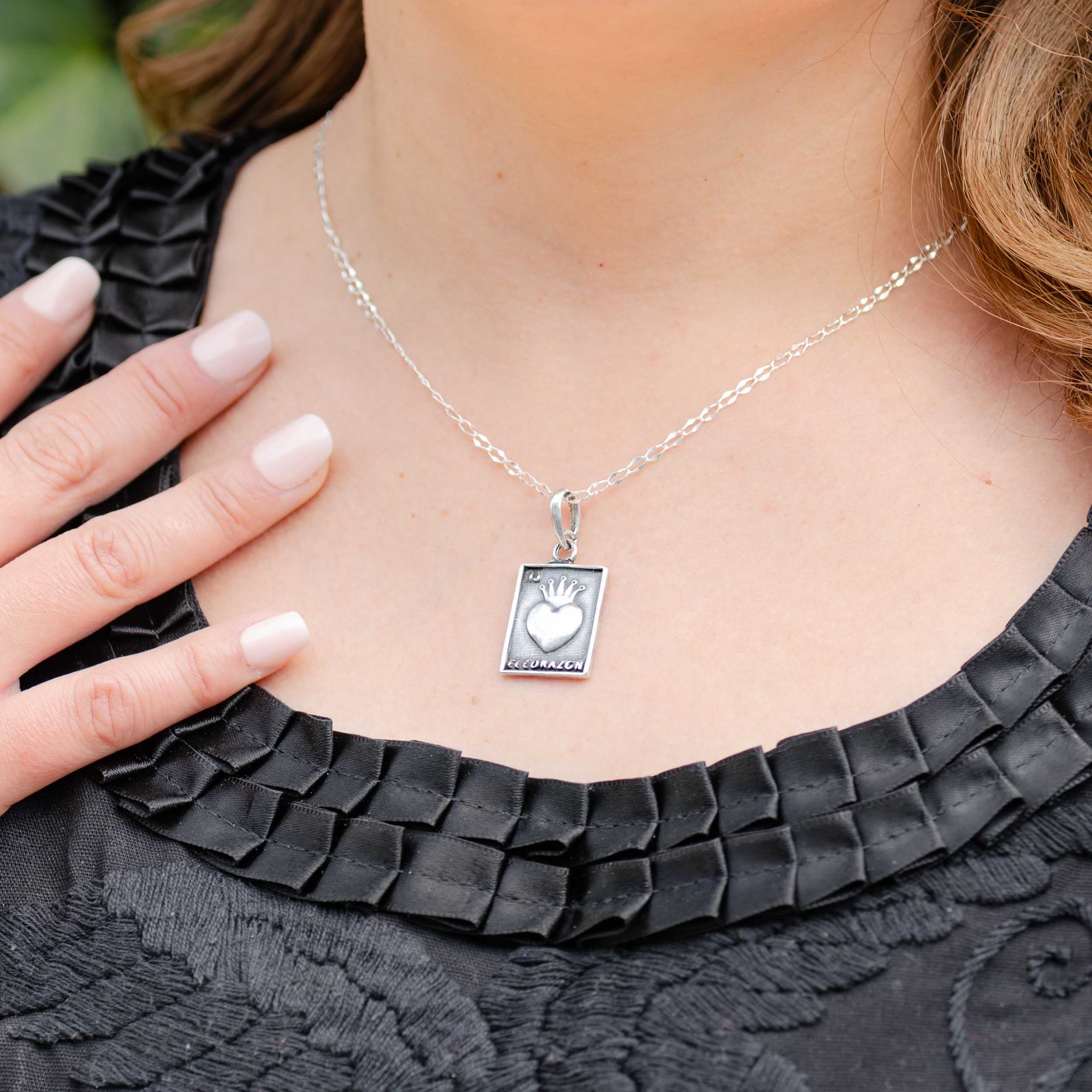 Sterling Silver Lotería El Corazón Pendant