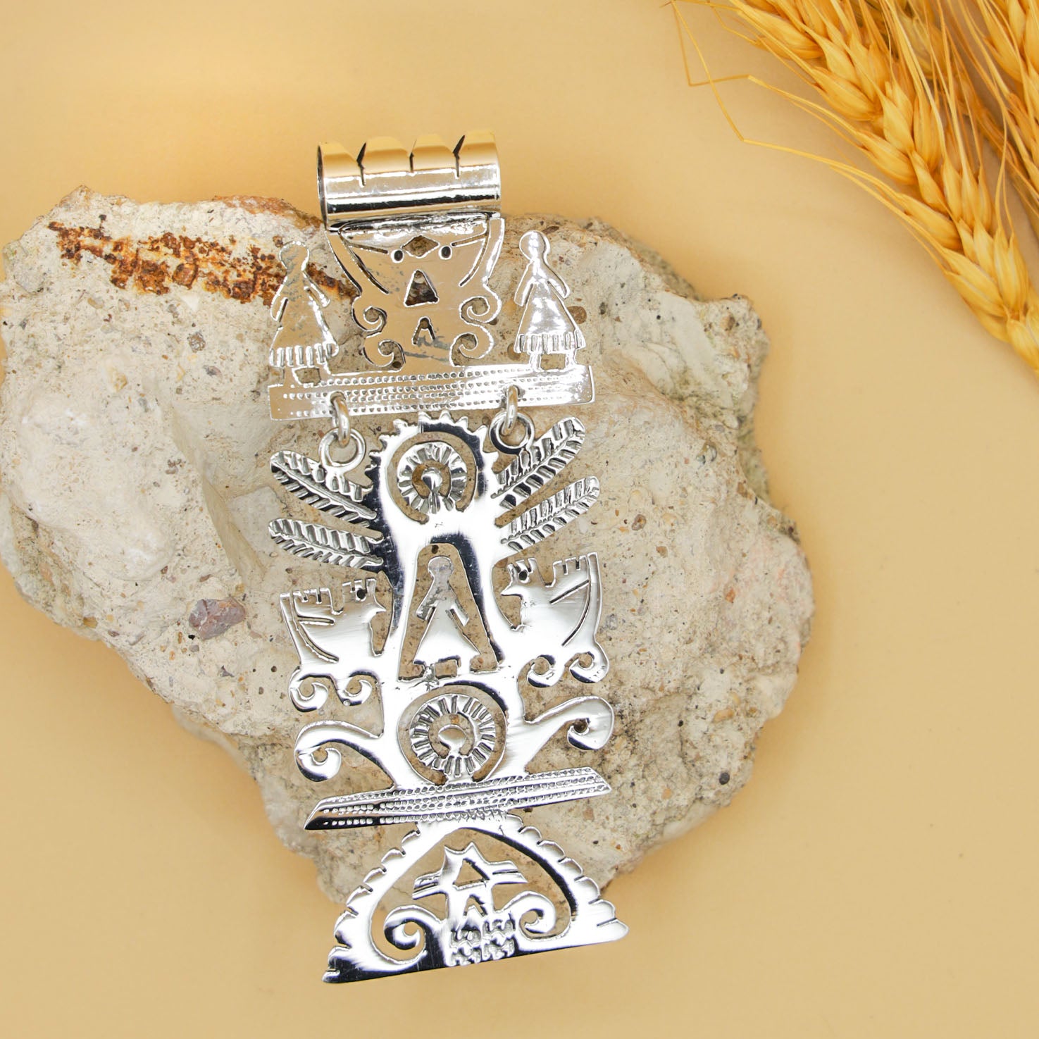 Sterling Silver Roots and Life Large Pendant