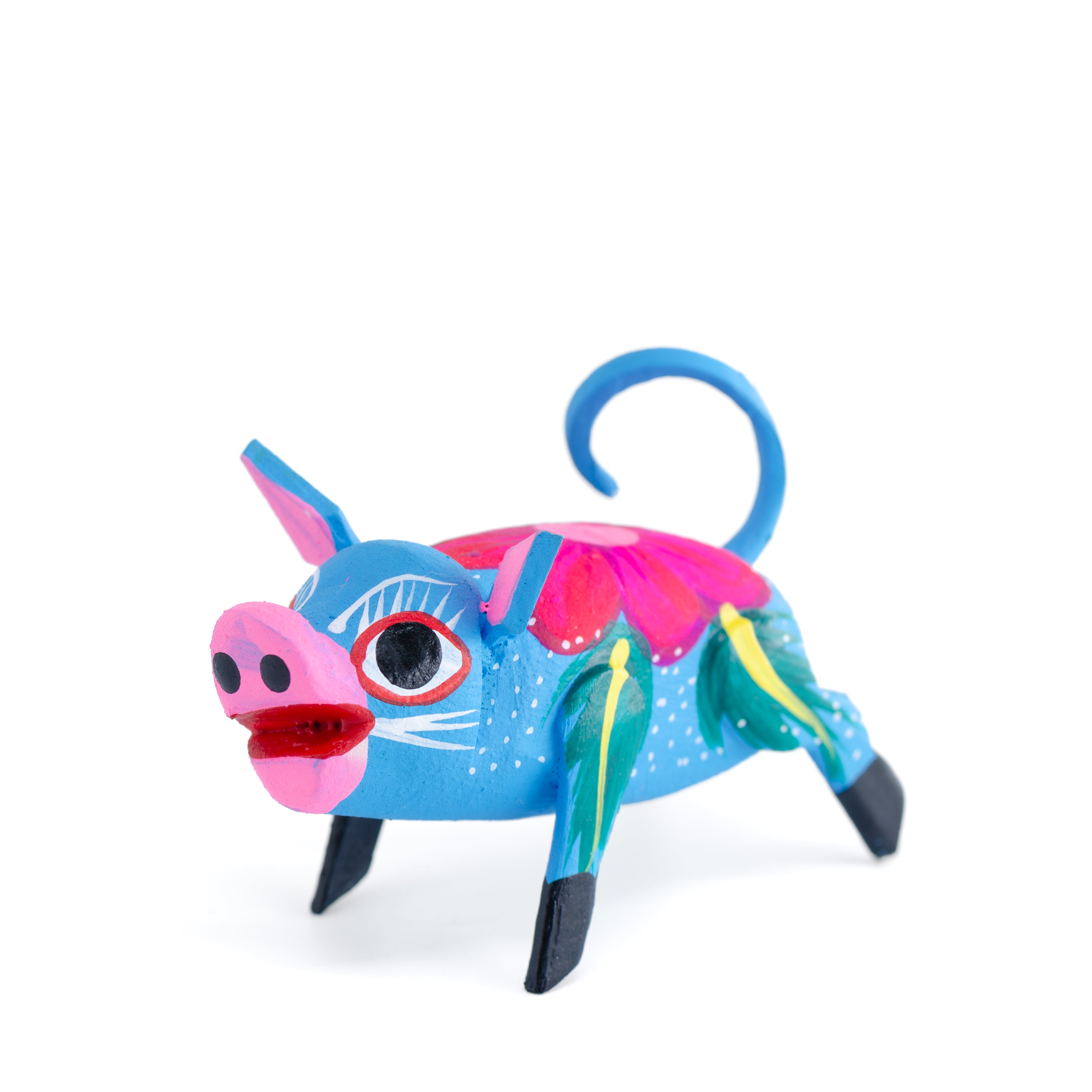 Hand Painted Piglet Wooden Figurine | Lolo Mexican Mercadito