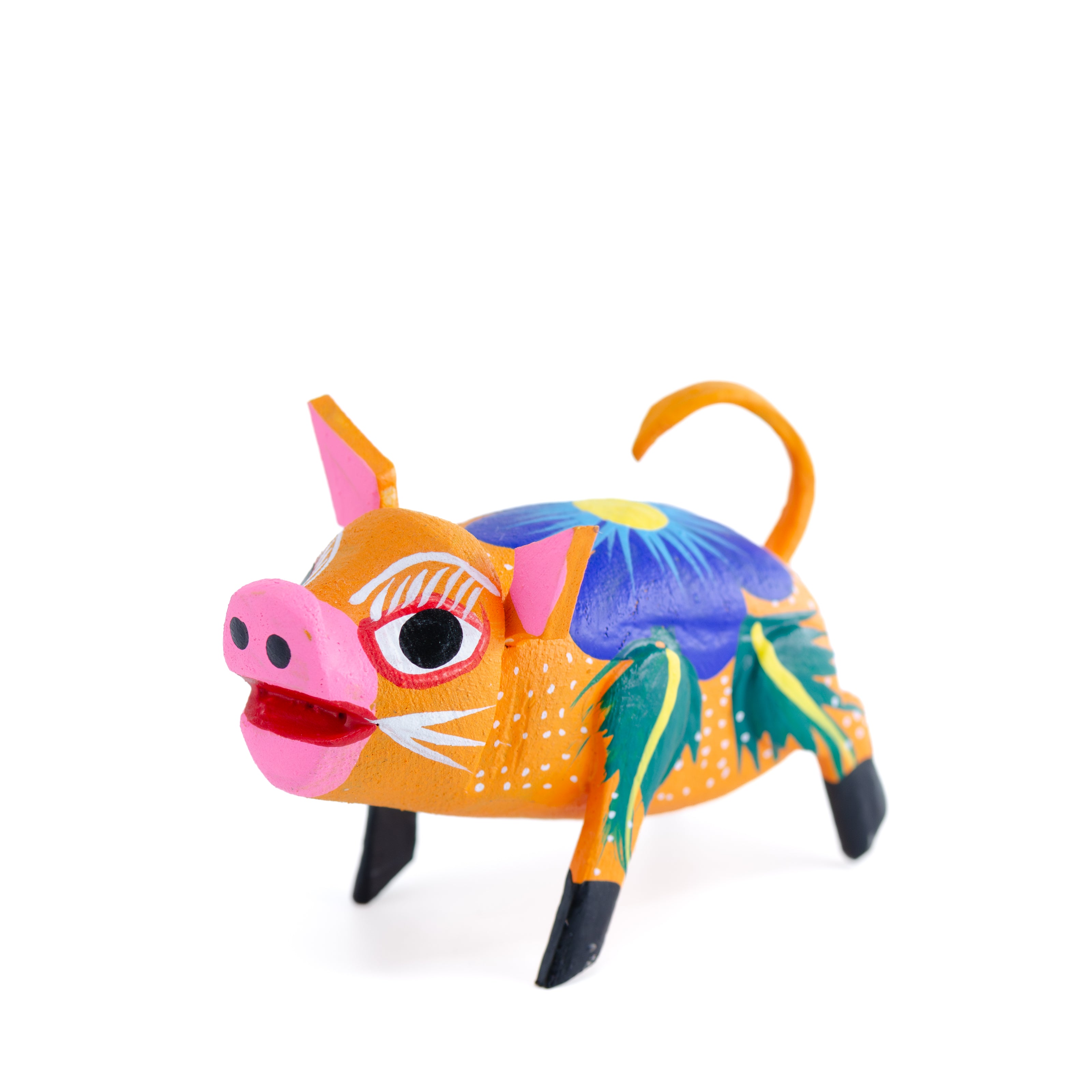 Hand Painted Piglet Wooden Figurine