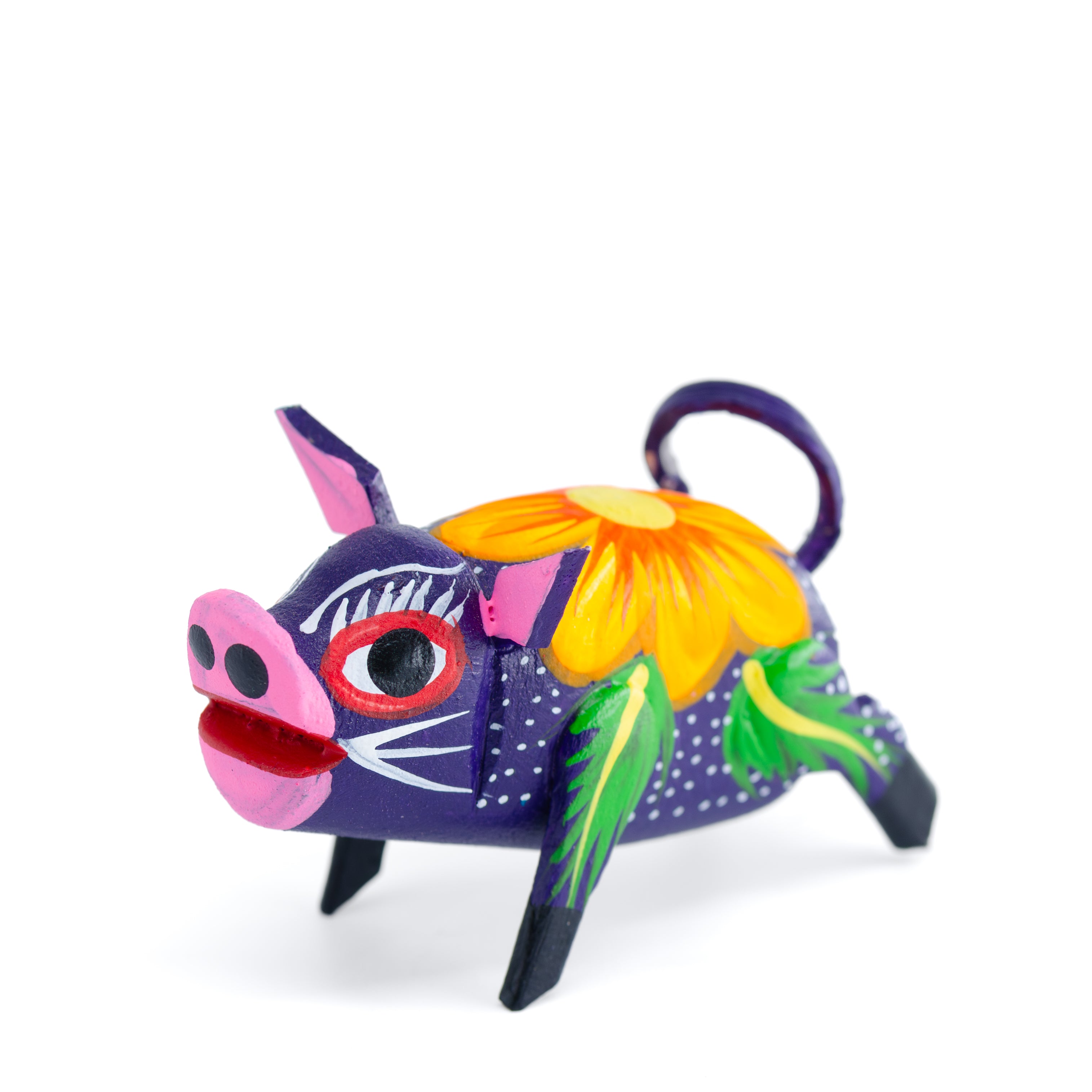 Hand Painted Piglet Wooden Figurine | Lolo Mexican Mercadito