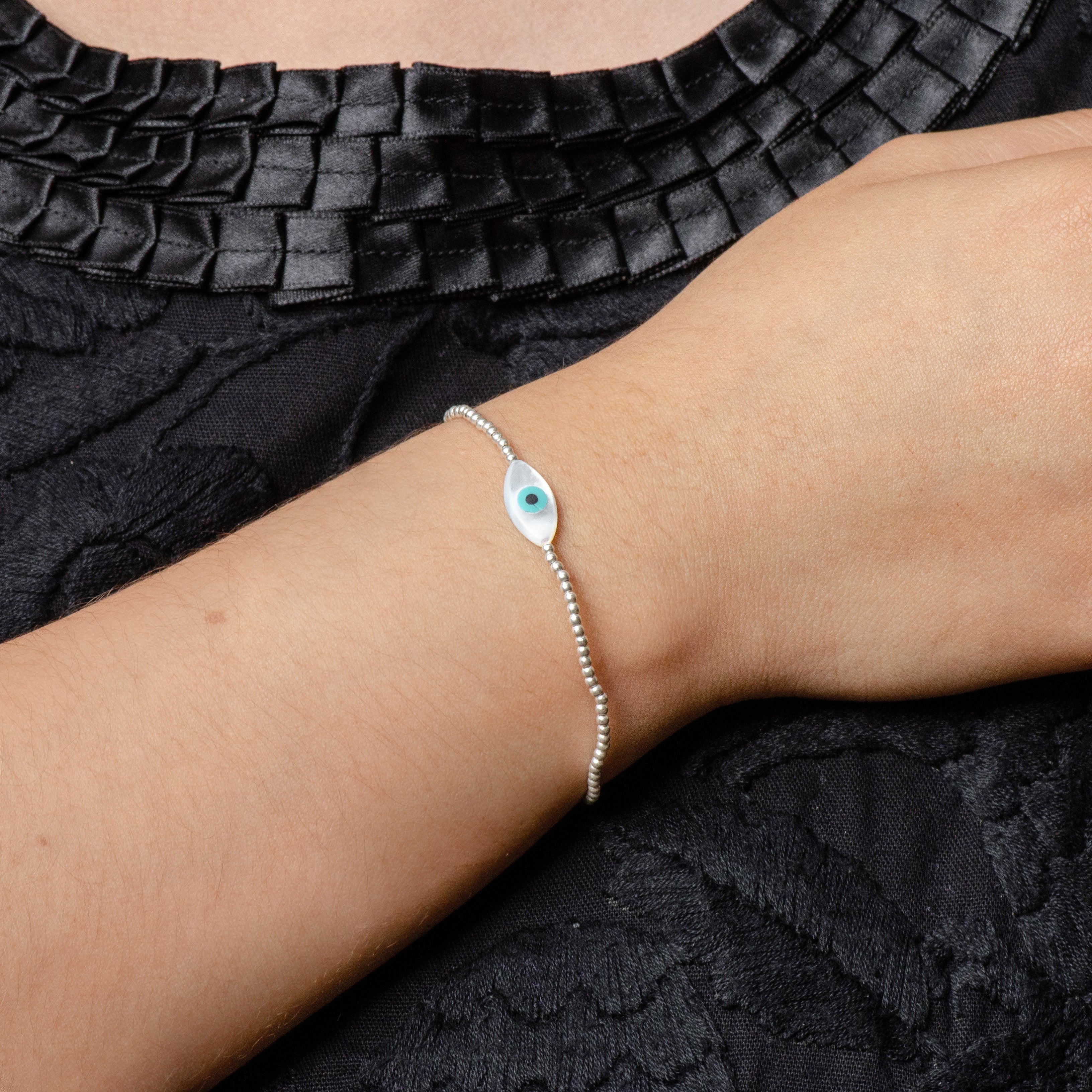 Sterling Silver Oval Evil Eye Bracelet