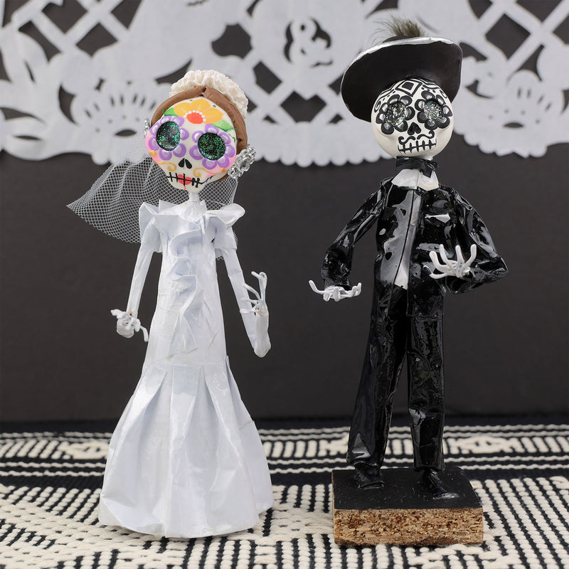 Papier-Mâché Sugar Skull Bride and Groom Sculpture