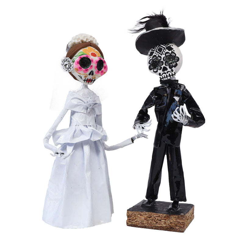Papier-Mâché Sugar Skull Bride and Groom Sculpture