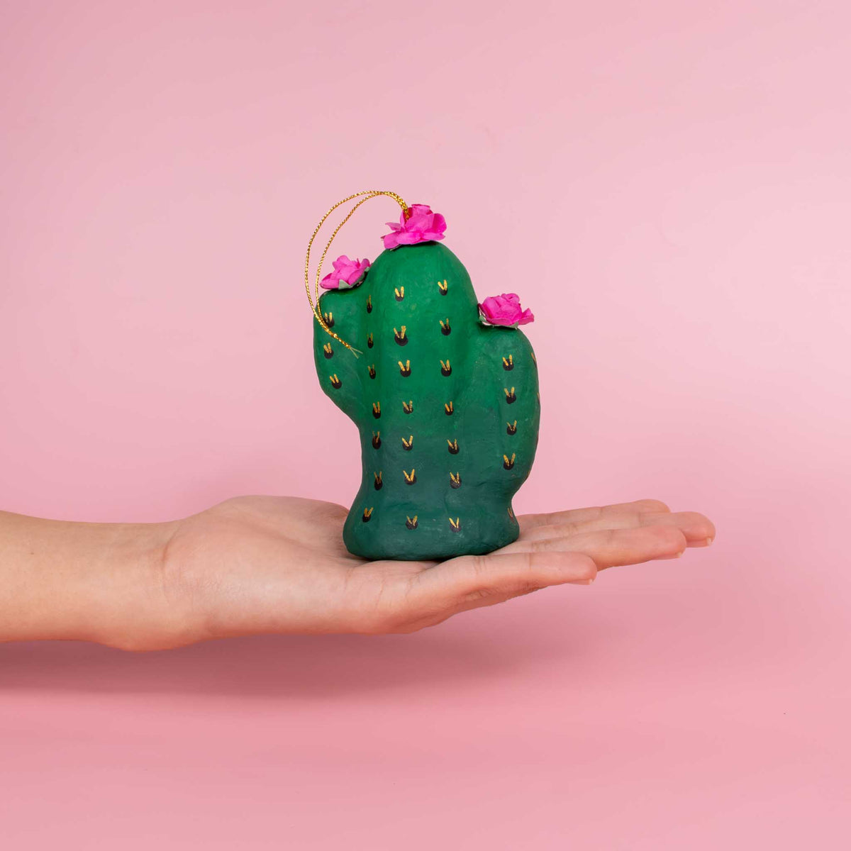 Papier Mǎche Blooming Cactus Ornament