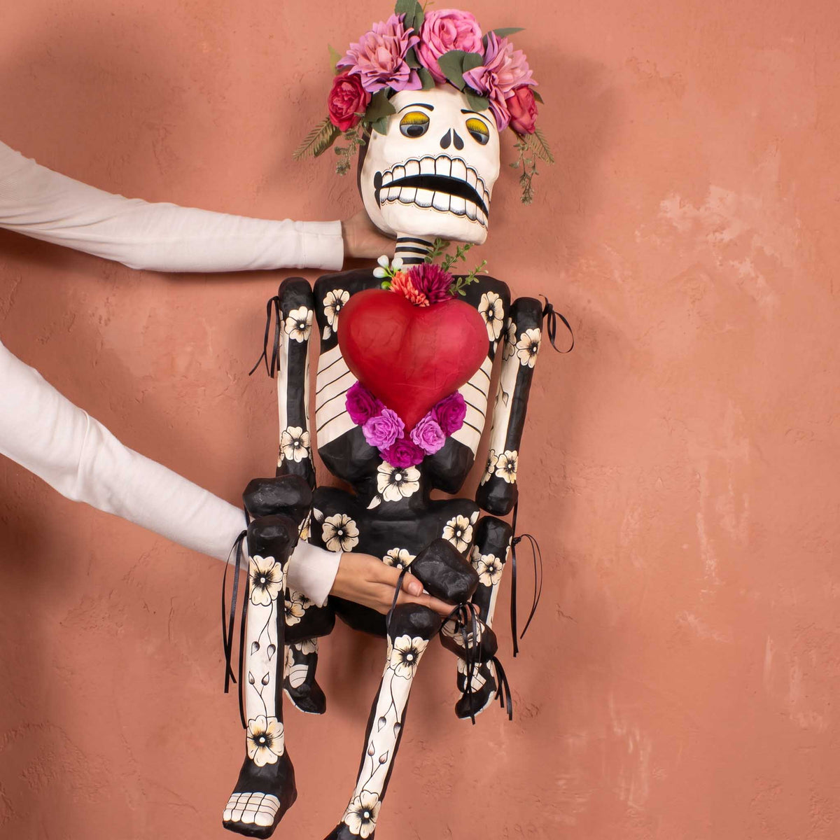 Papier Mǎche Large Catrina with A Heart Sculpture