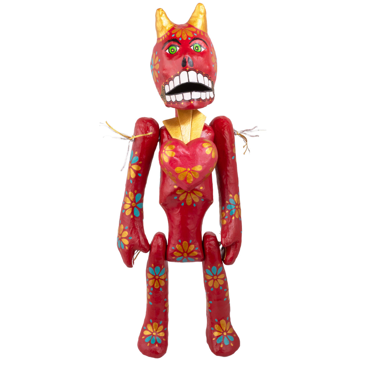 Papier-Mâché El Diablo with A Heart Sculpture