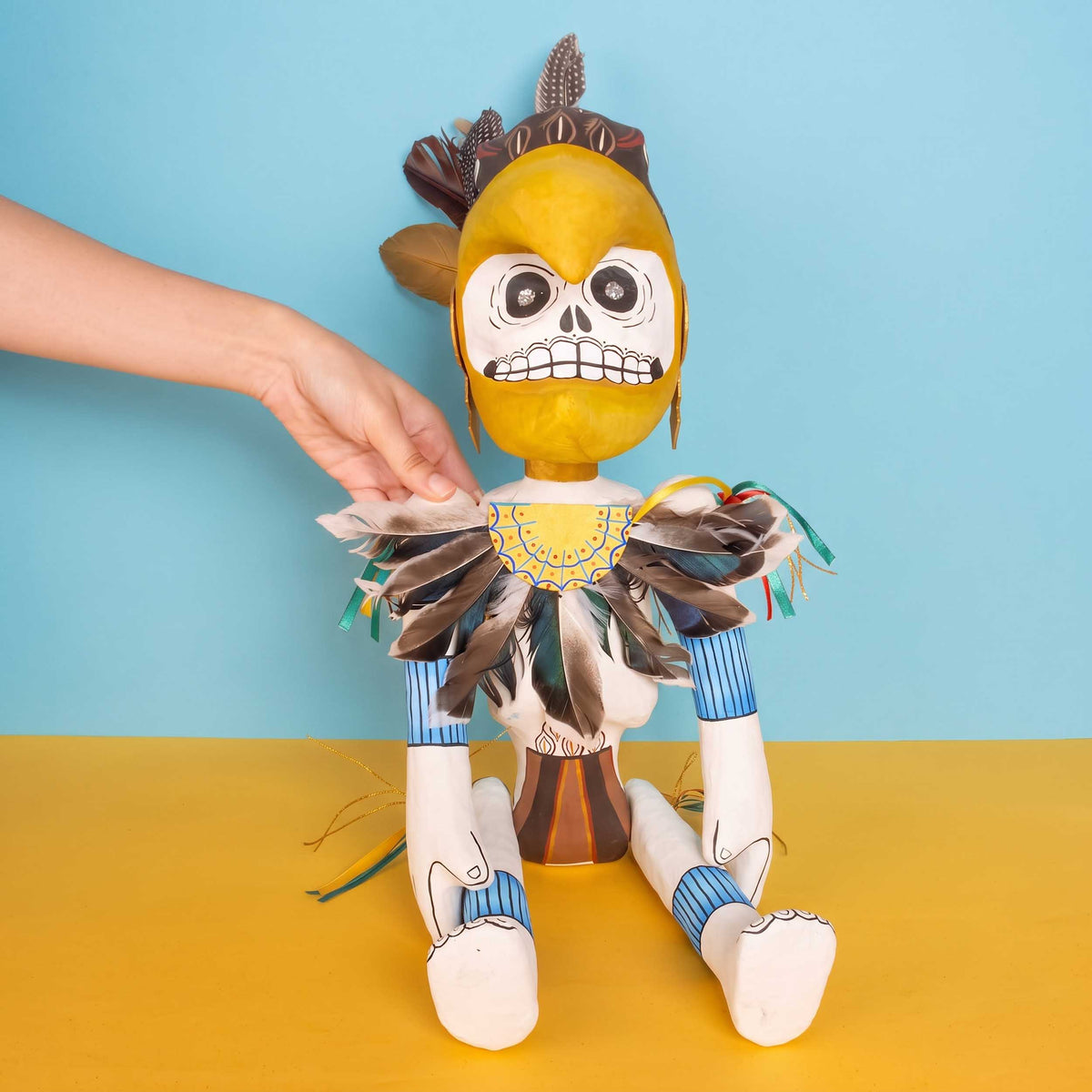 Papier-Mâché Calaca Skeleton Eagle Warrior Sculpture