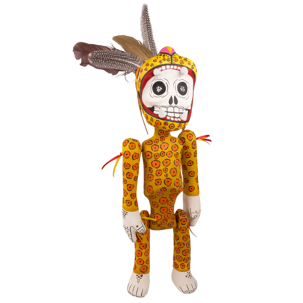 Papier-Mâché Calaca Skeleton Jaguar Warrior Sculpture