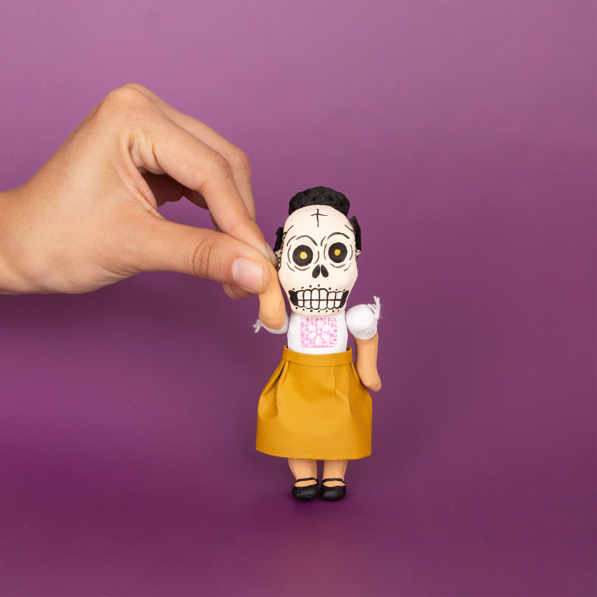 Papier-Mâché Escuincles with Diablitos and Skull Masks Doll Sculptures