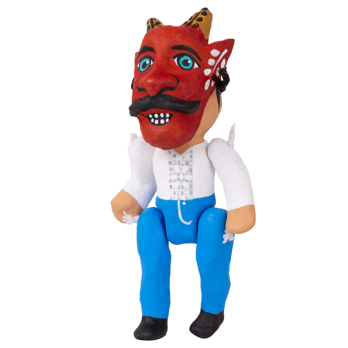 Papier-Mâché Escuincles with Diablitos and Skull Masks Doll Sculptures