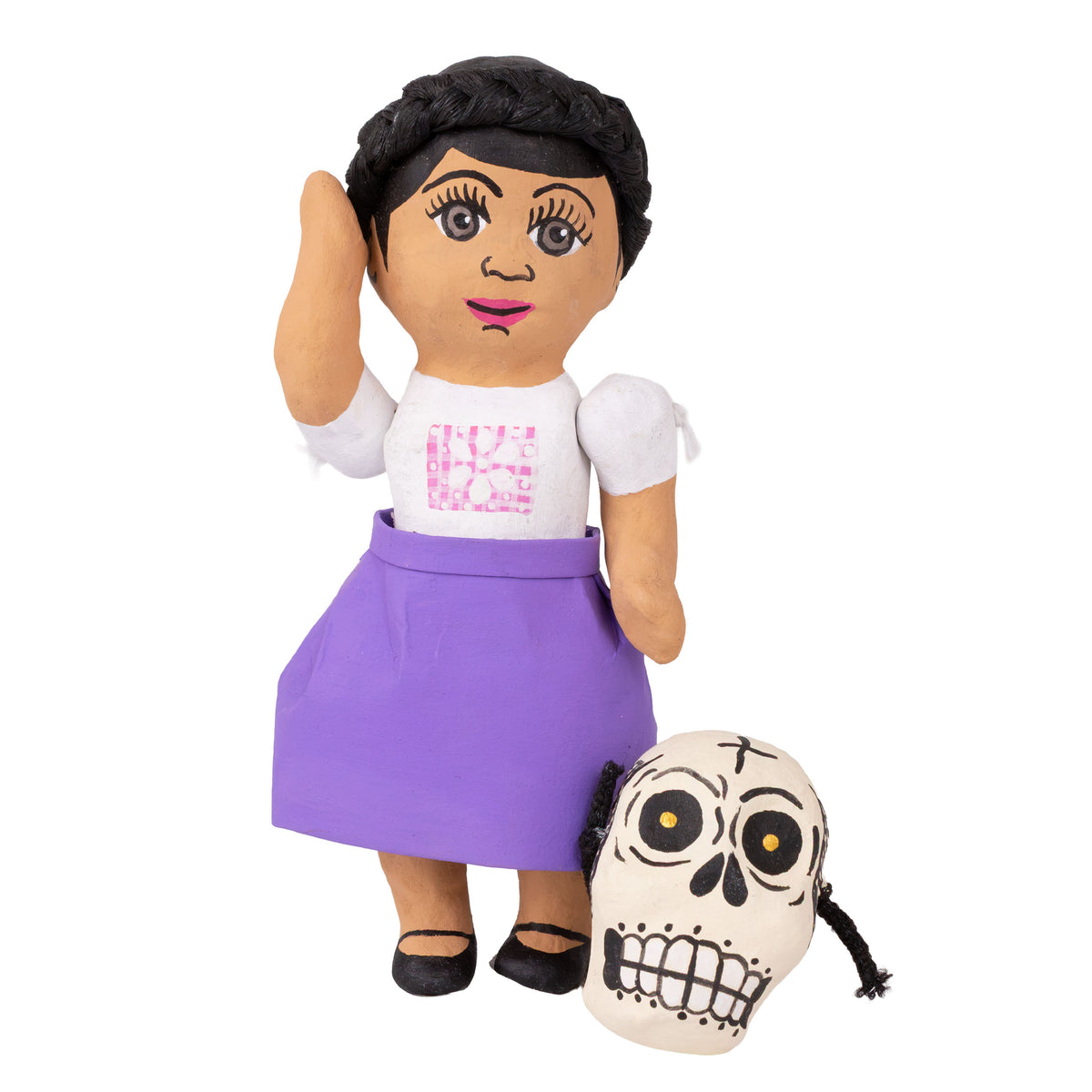 Papier-Mâché Escuincles with Diablitos and Skull Masks Doll Sculptures