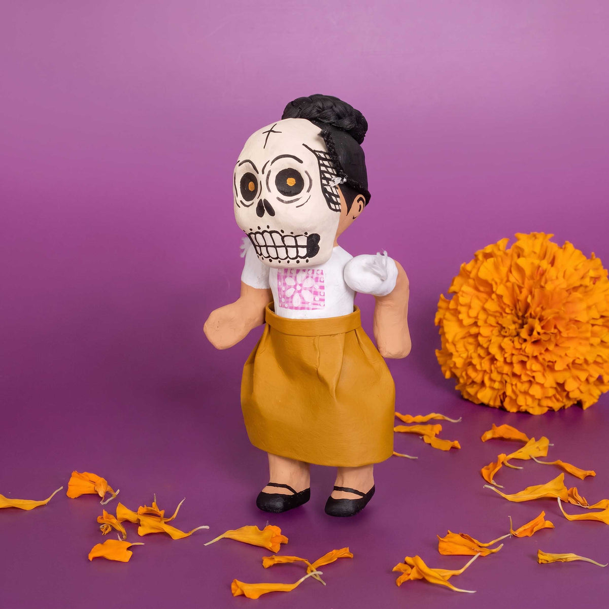 Papier-Mâché Escuincles with Diablitos and Skull Masks Doll Sculptures