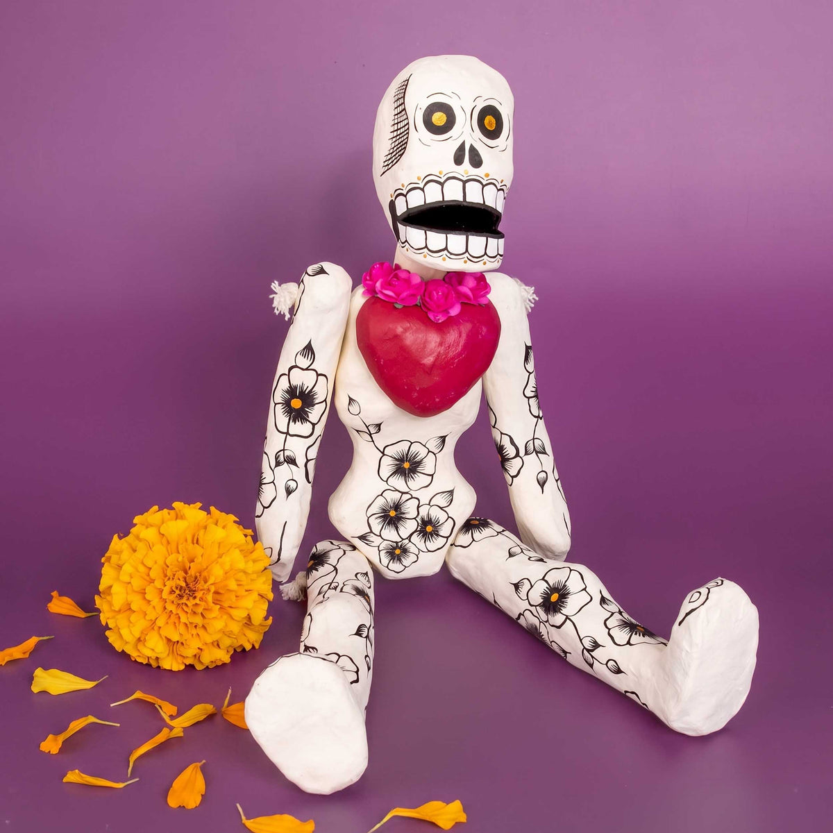Papier-Mâché Calaca Skeleton with a Heart