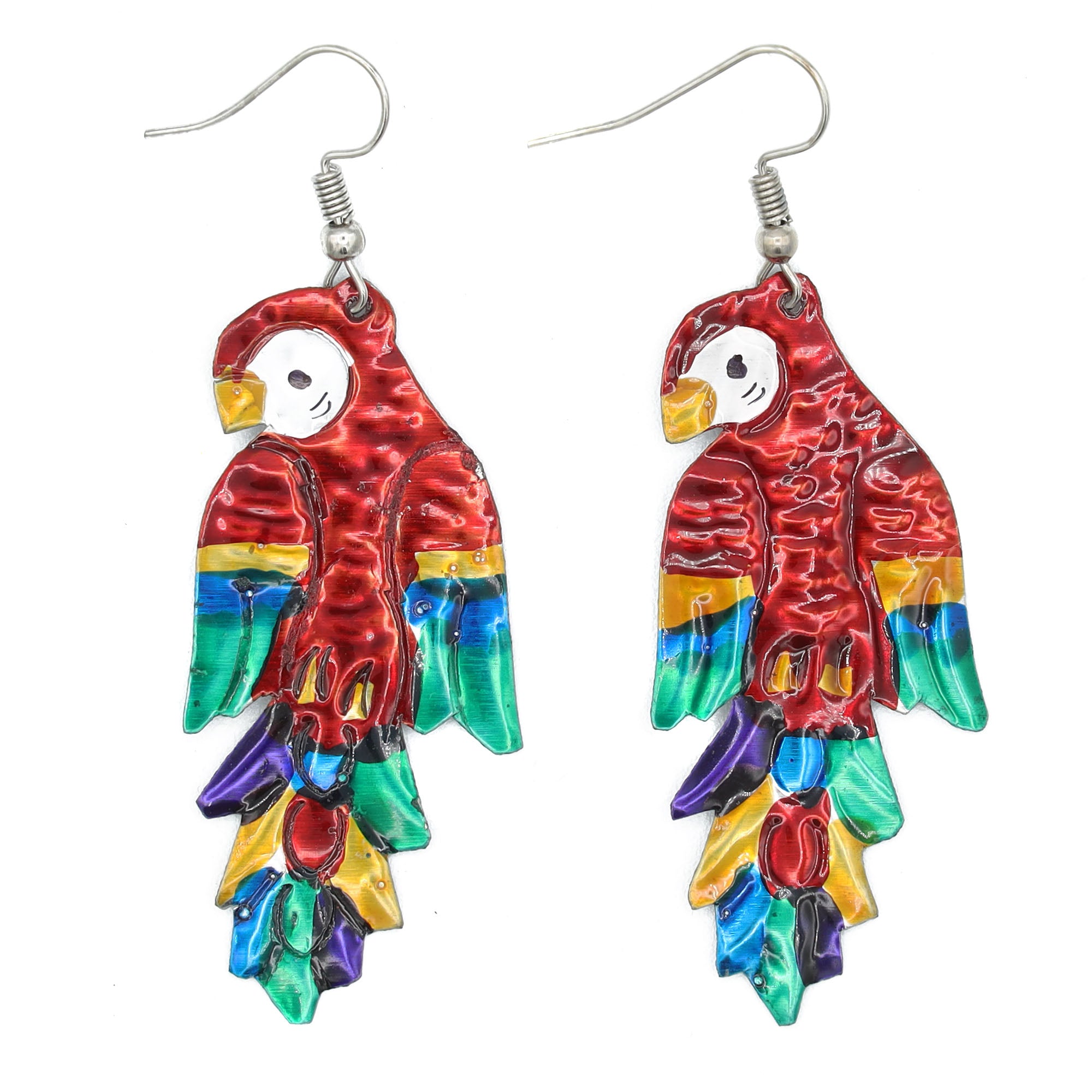 Macaw, or Guacamaya Tin Art Milagro Drop Earrings