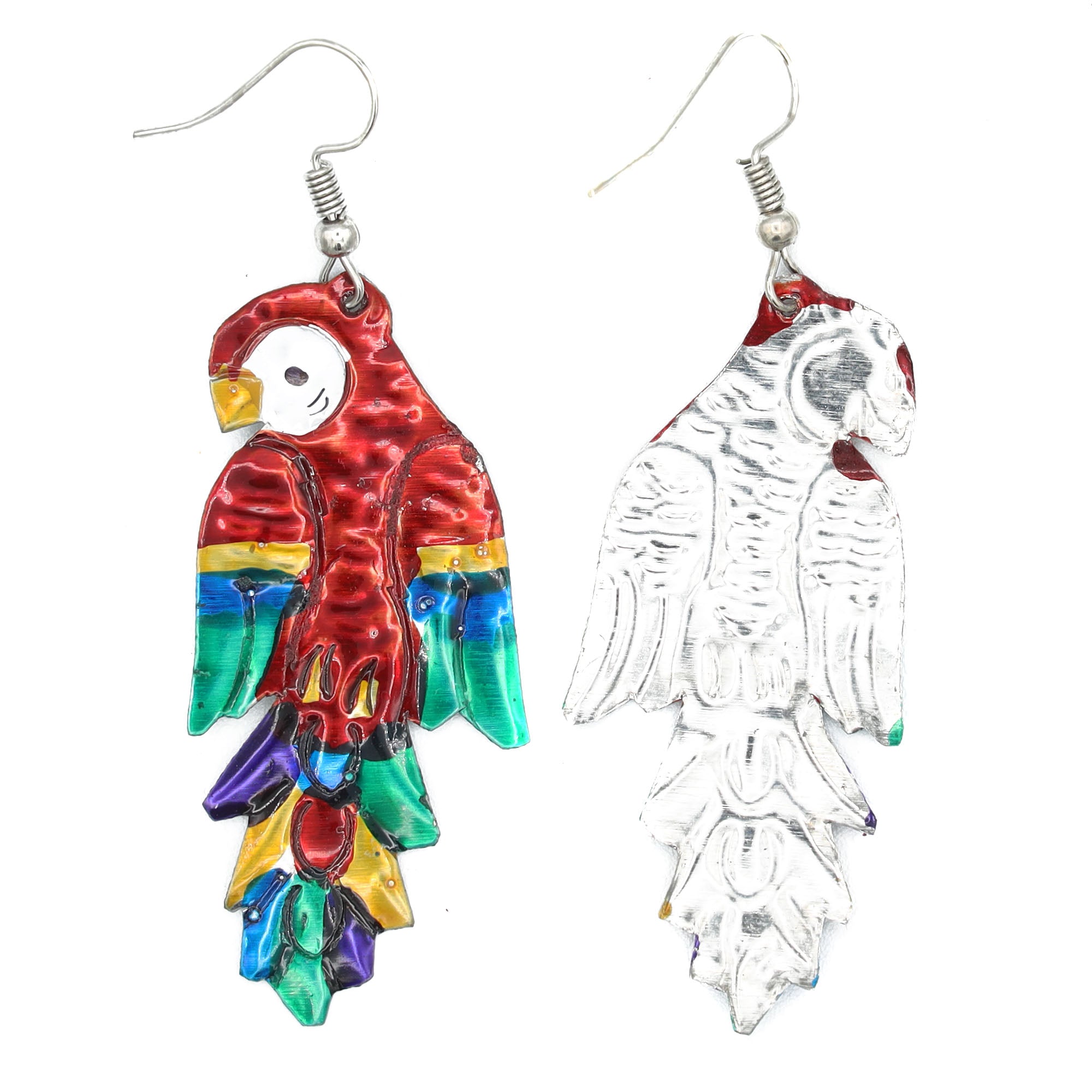 Macaw, or Guacamaya Tin Art Milagro Drop Earrings