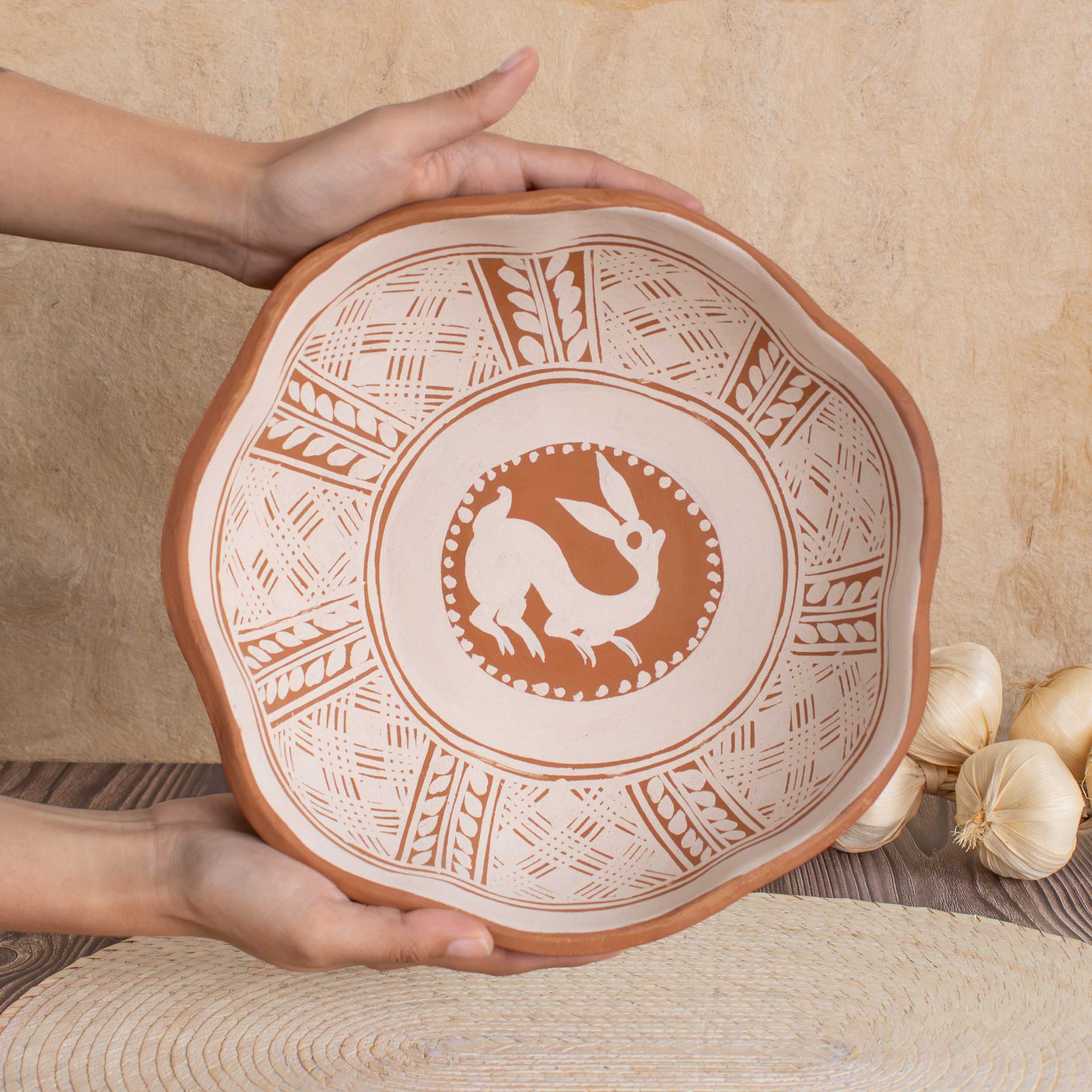 Patamban Hand-Painted Floral  and Animals Clay Fruit Bowl