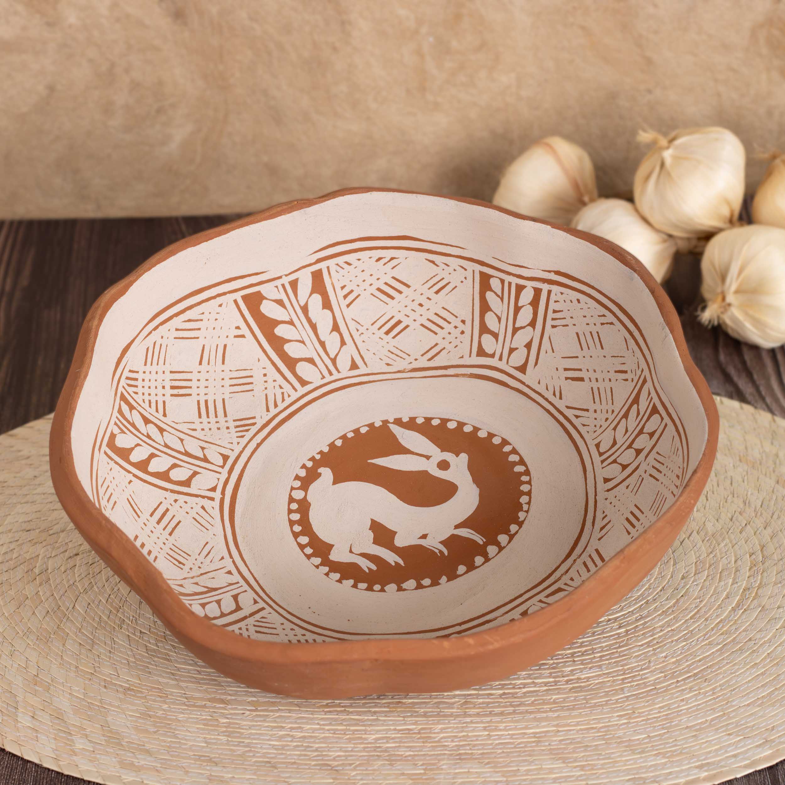 Patamban Hand-Painted Floral  and Animals Clay Fruit Bowl