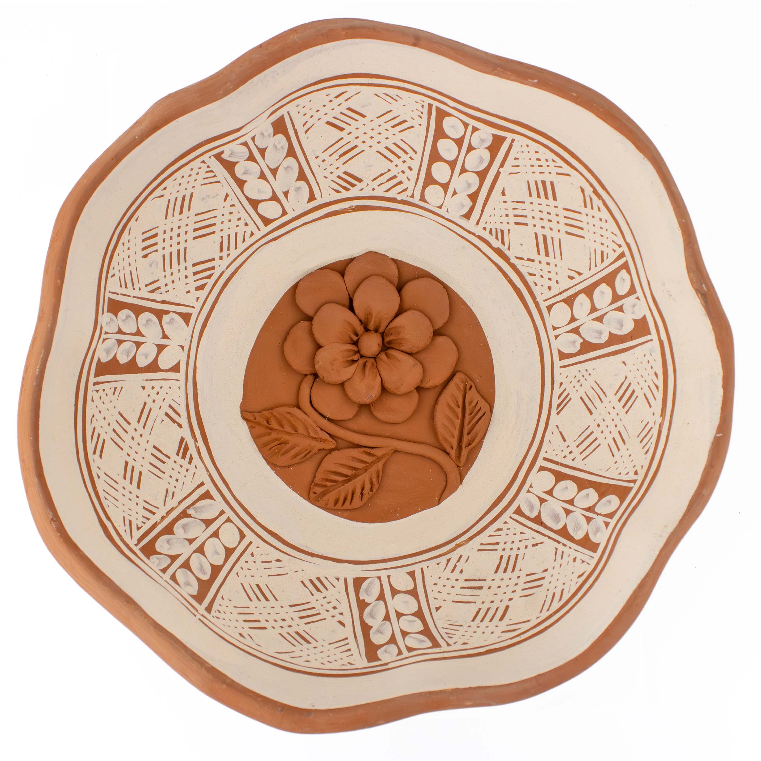 Patamban Hand-Painted Floral  and Animals Clay Fruit Bowl
