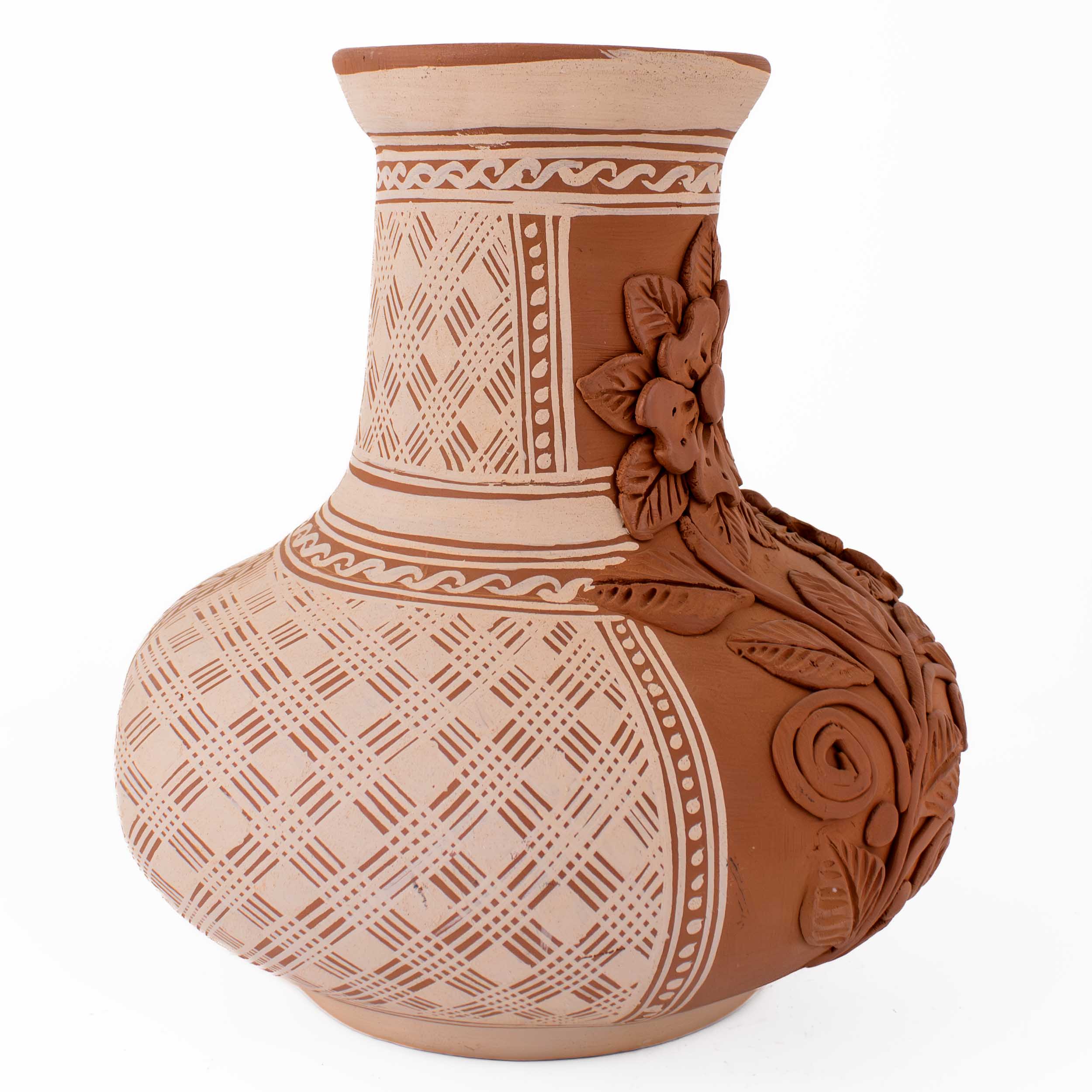 Patamban Long Neck Cantaro with Hand-Sculpted Flowers