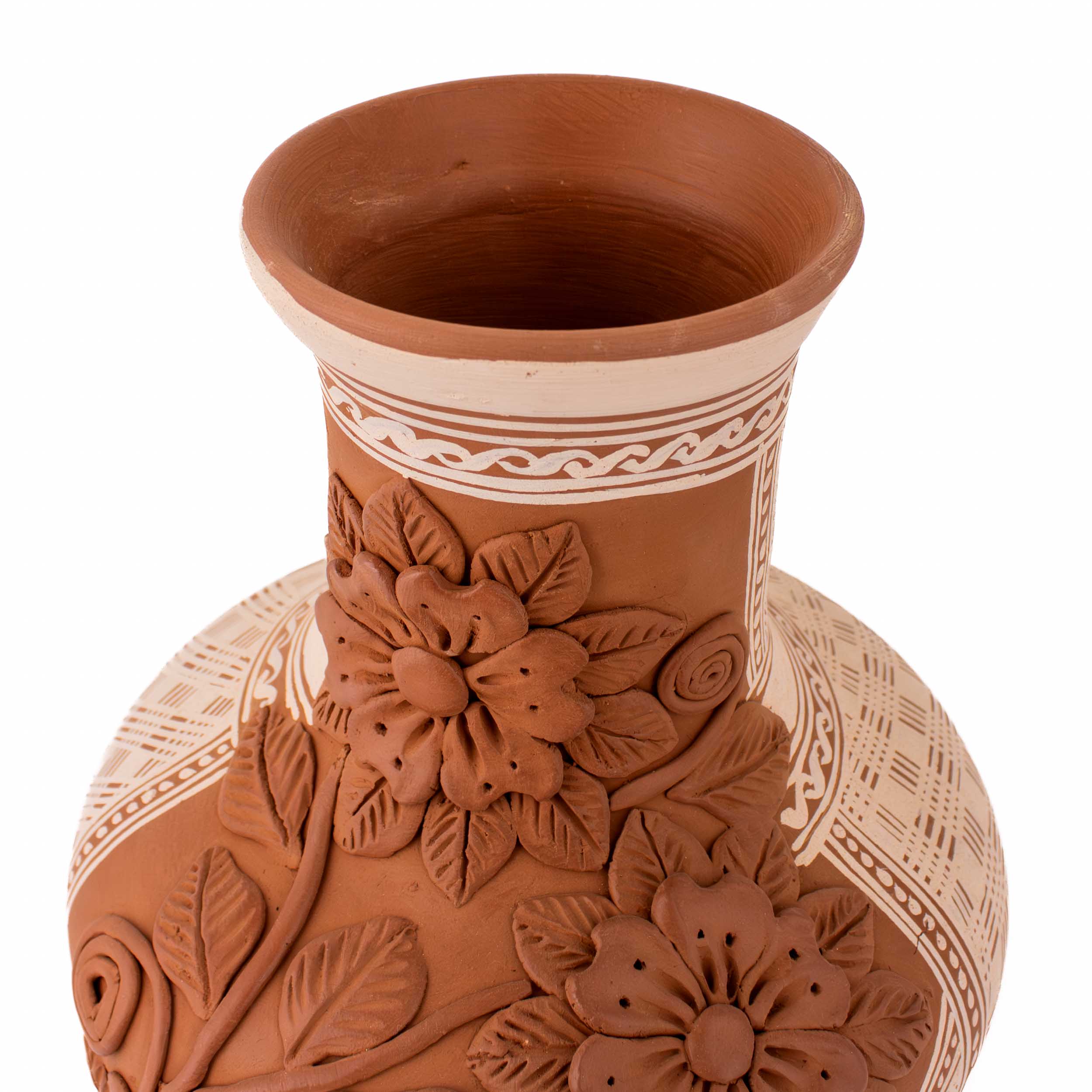 Patamban Long Neck Cantaro with Hand-Sculpted Flowers