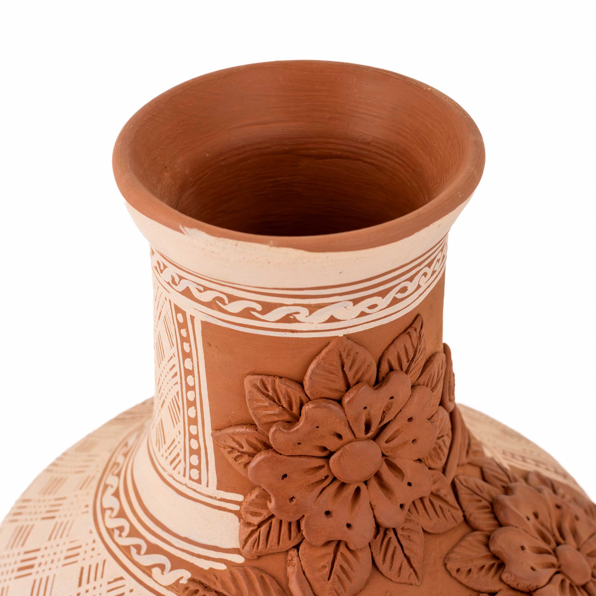 Patamban Long Neck Cantaro with Hand-Sculpted Flowers