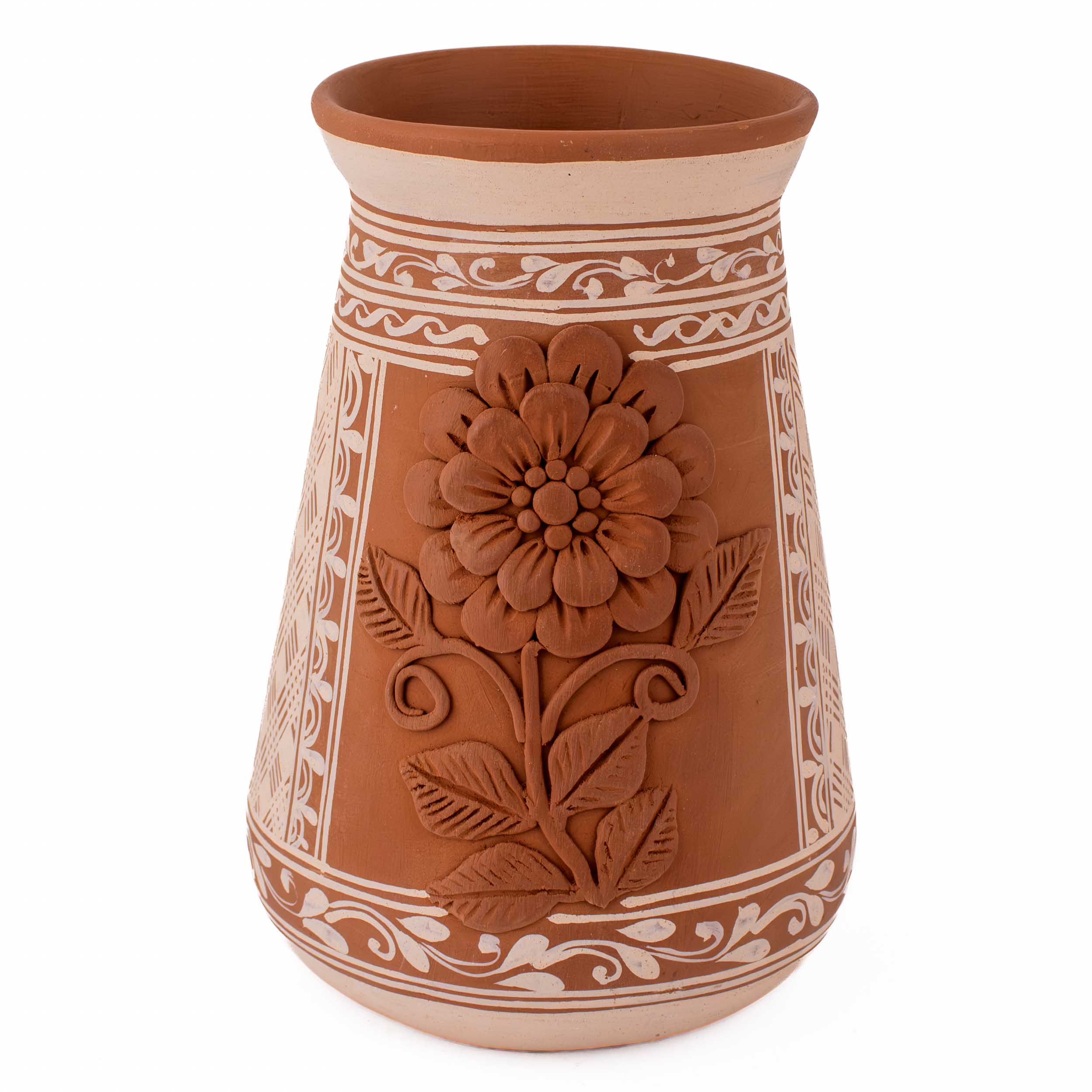 Patamban Tall Vase with Sculpted Flowers