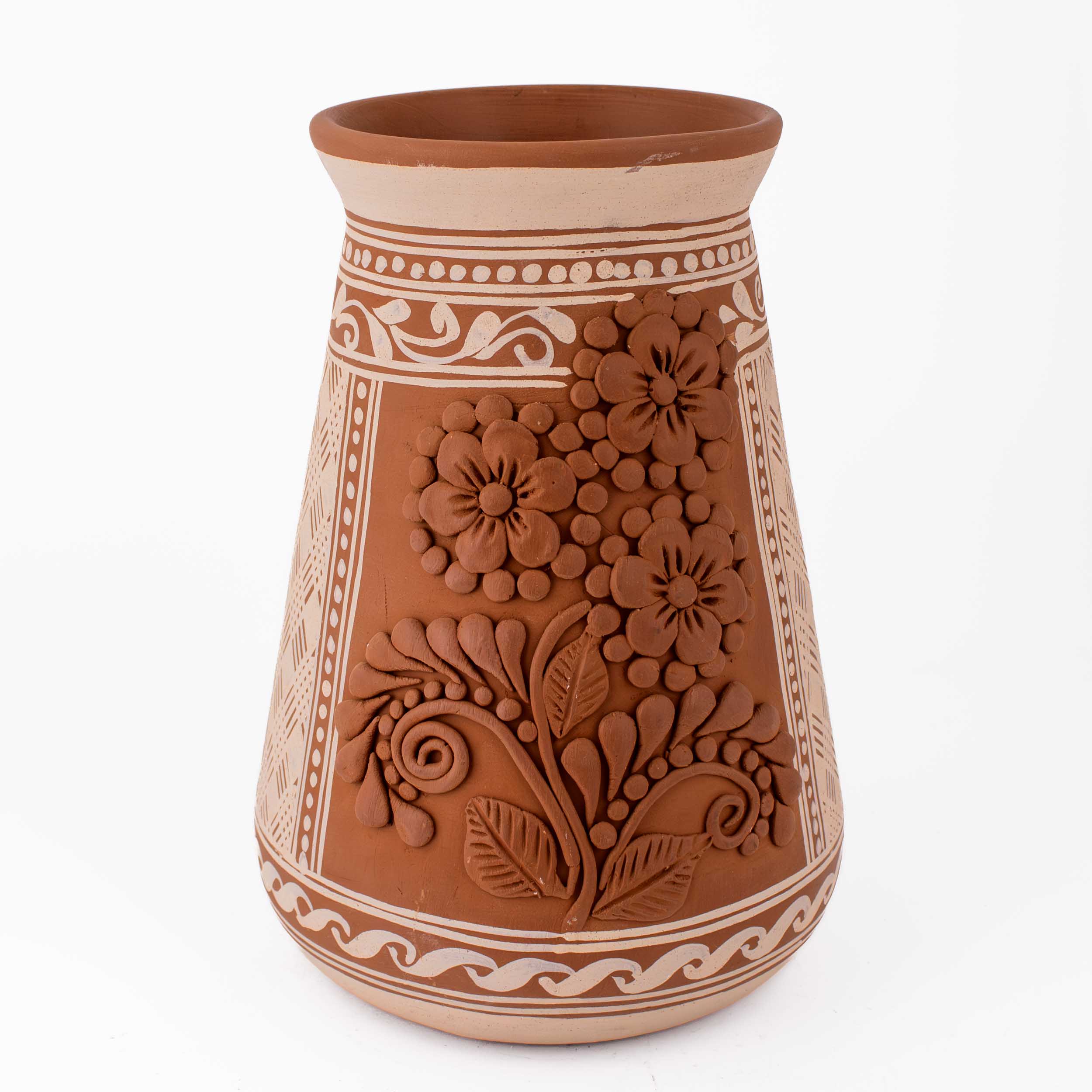 Patamban Tall Vase with Sculpted Flowers