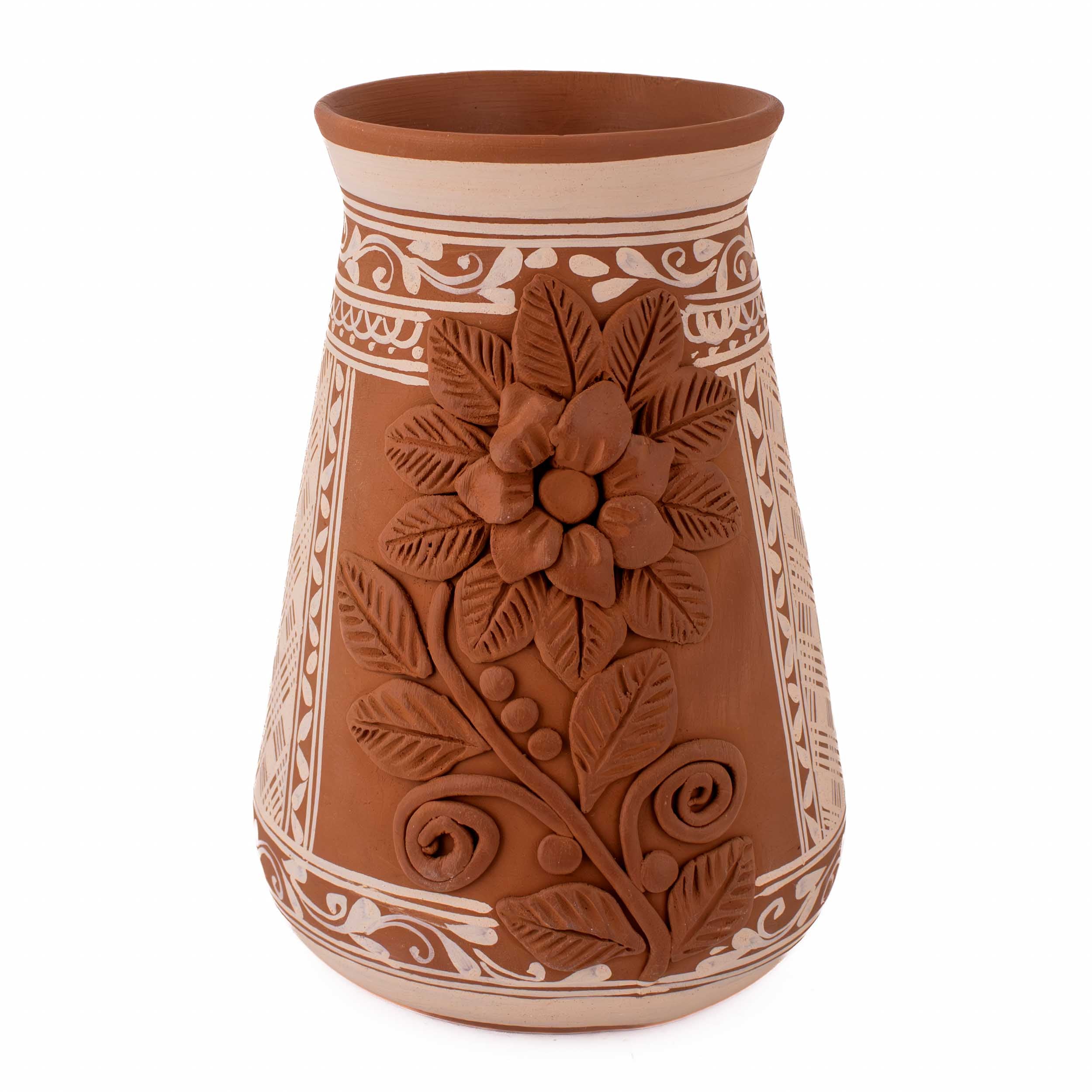 Patamban Tall Vase with Sculpted Flowers