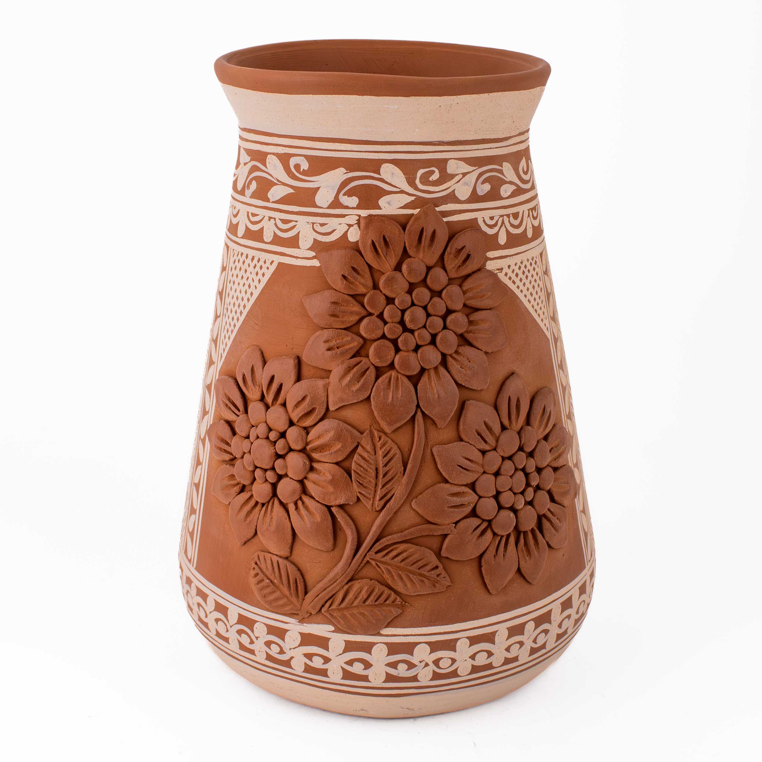 Patamban Tall Vase with Sculpted Flowers