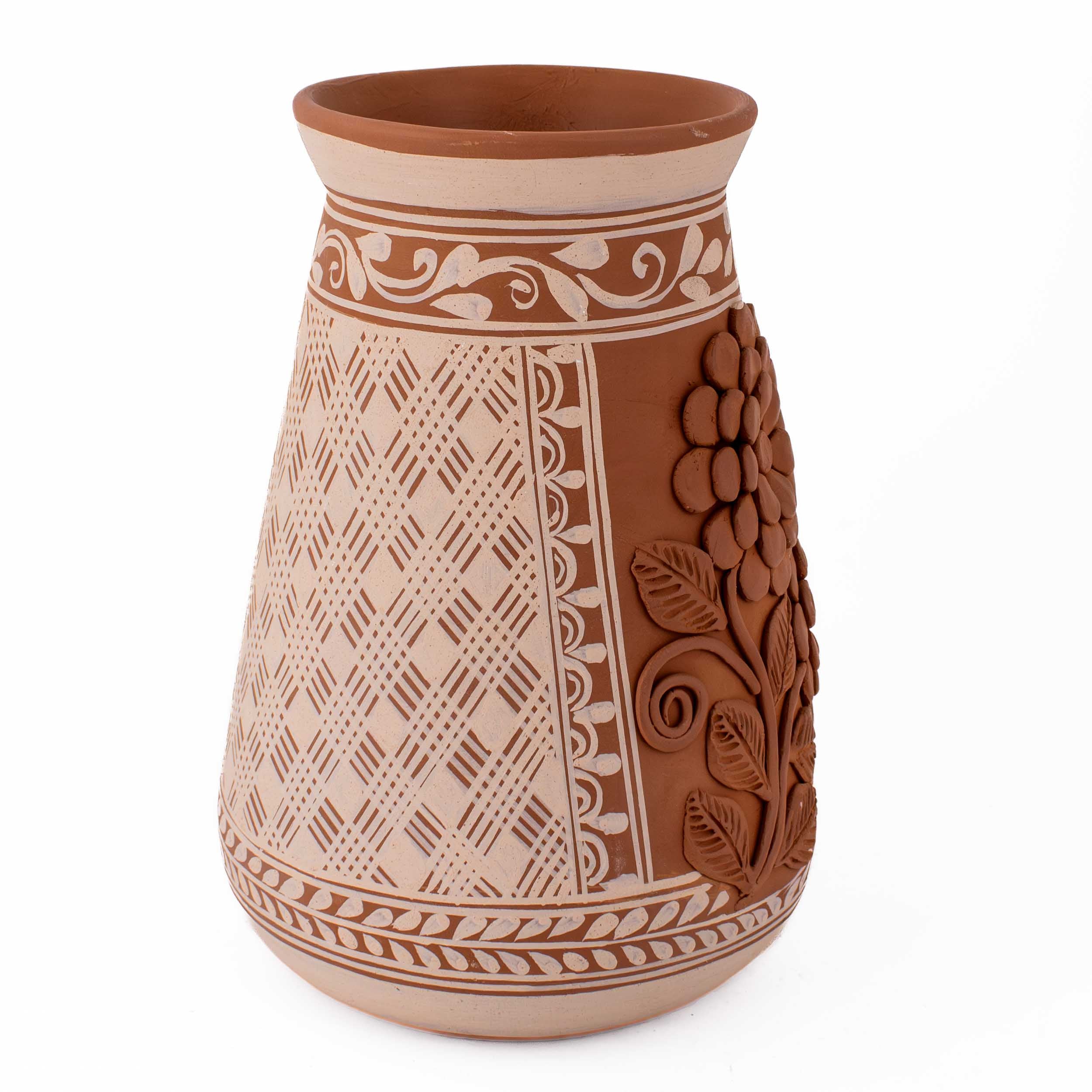 Patamban Tall Vase with Sculpted Flowers