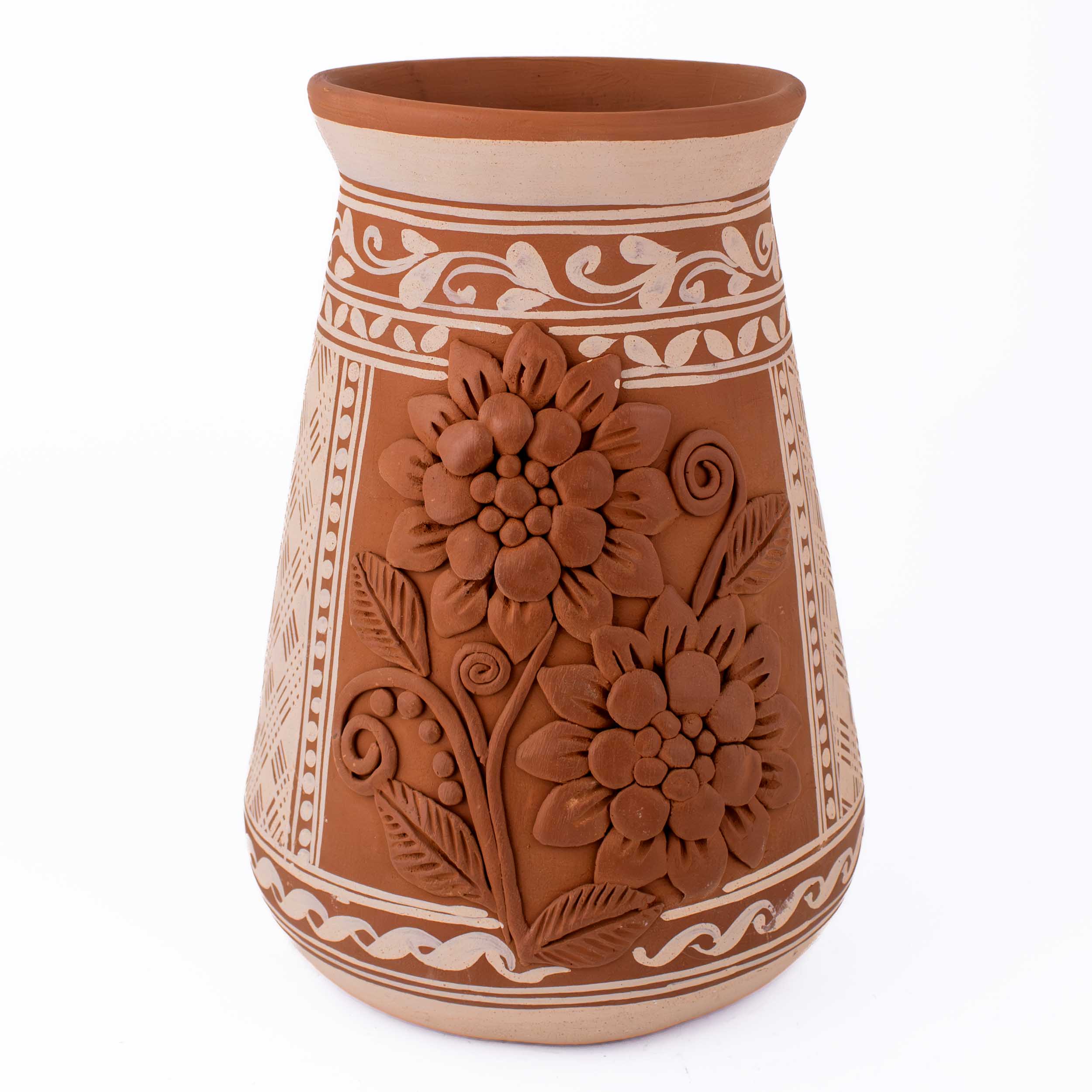 Patamban Tall Vase with Sculpted Flowers