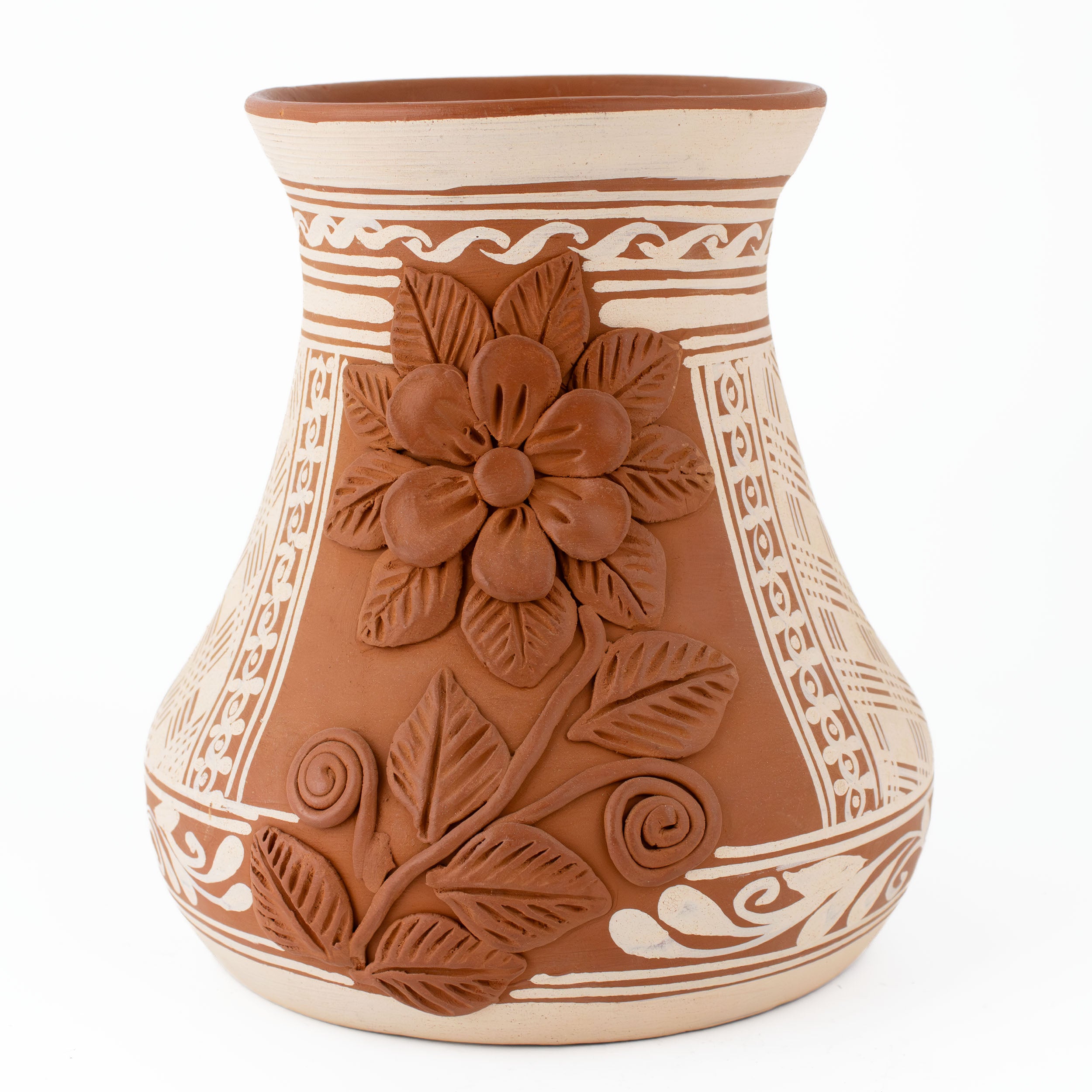 Patamban Short Vase with Sculpted Flowers