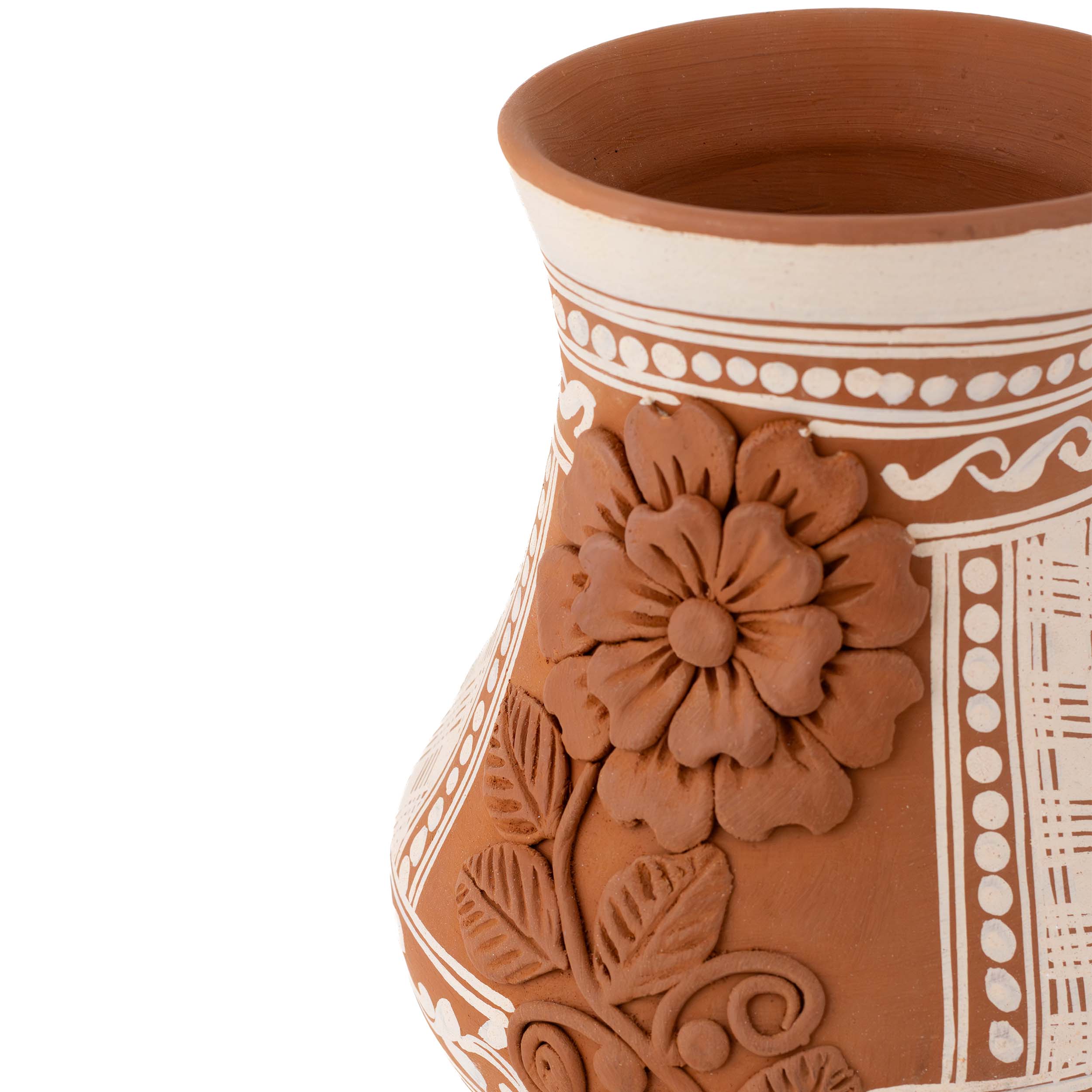 Patamban Short Vase with Sculpted Flowers