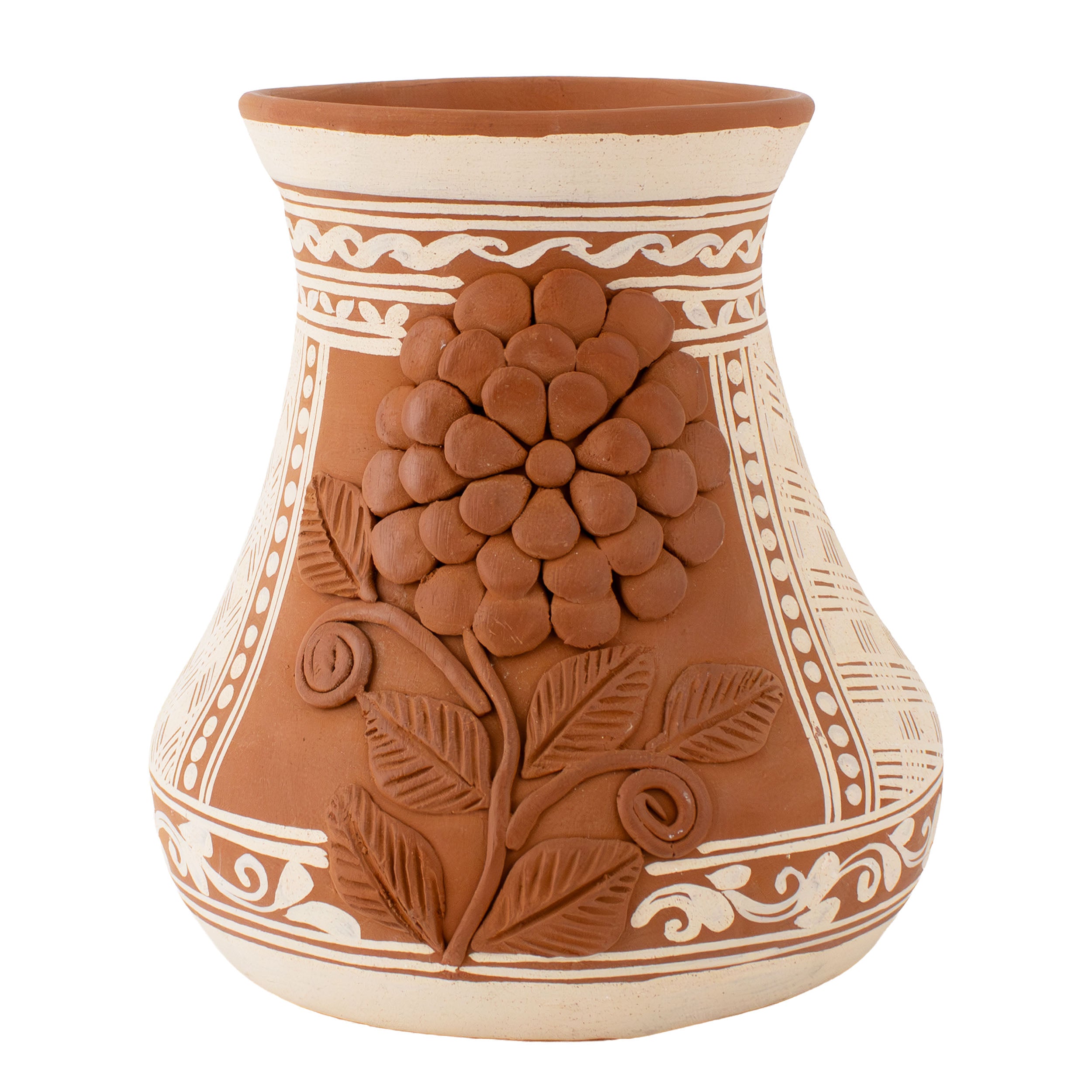 Patamban Short Vase with Sculpted Flowers