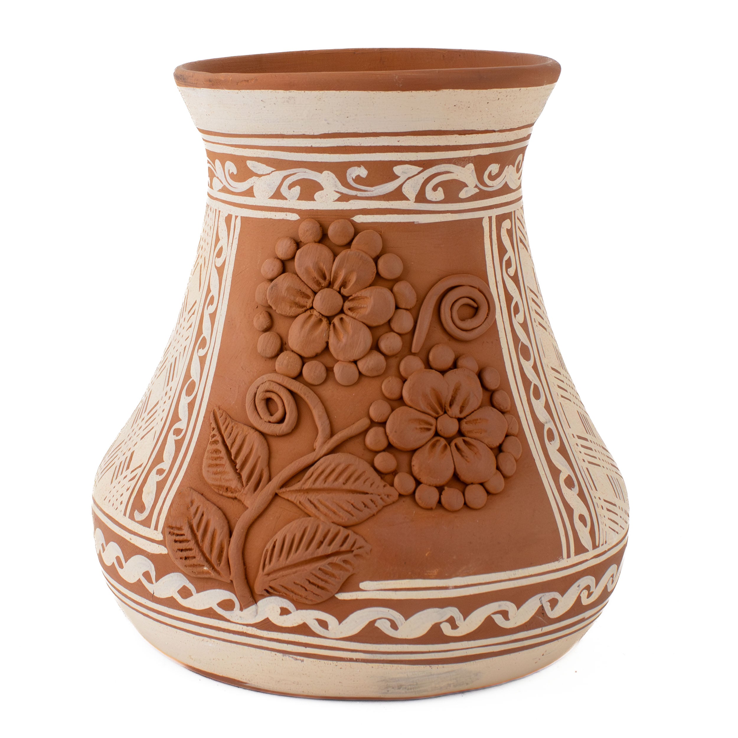 Patamban Short Vase with Sculpted Flowers