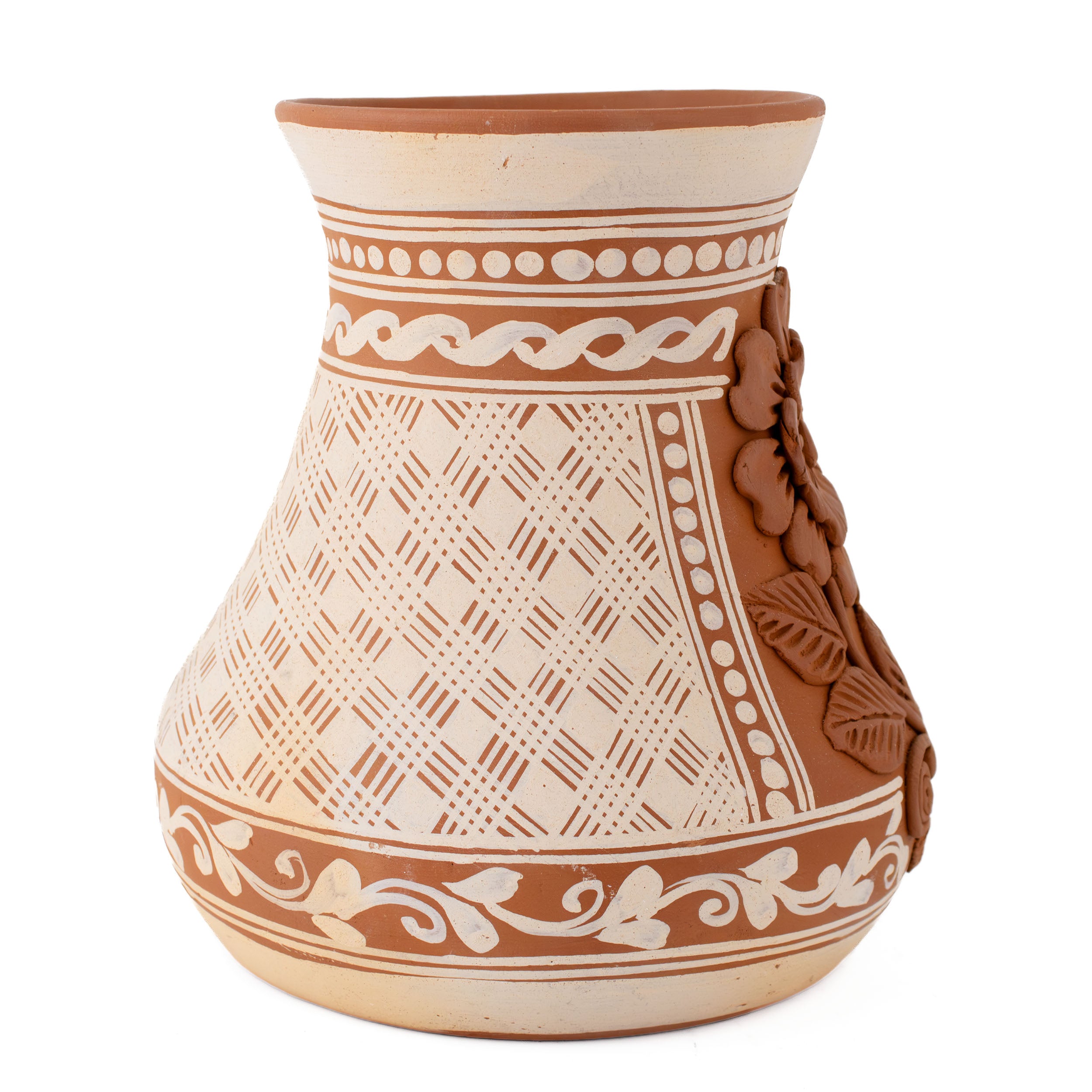 Patamban Short Vase with Sculpted Flowers