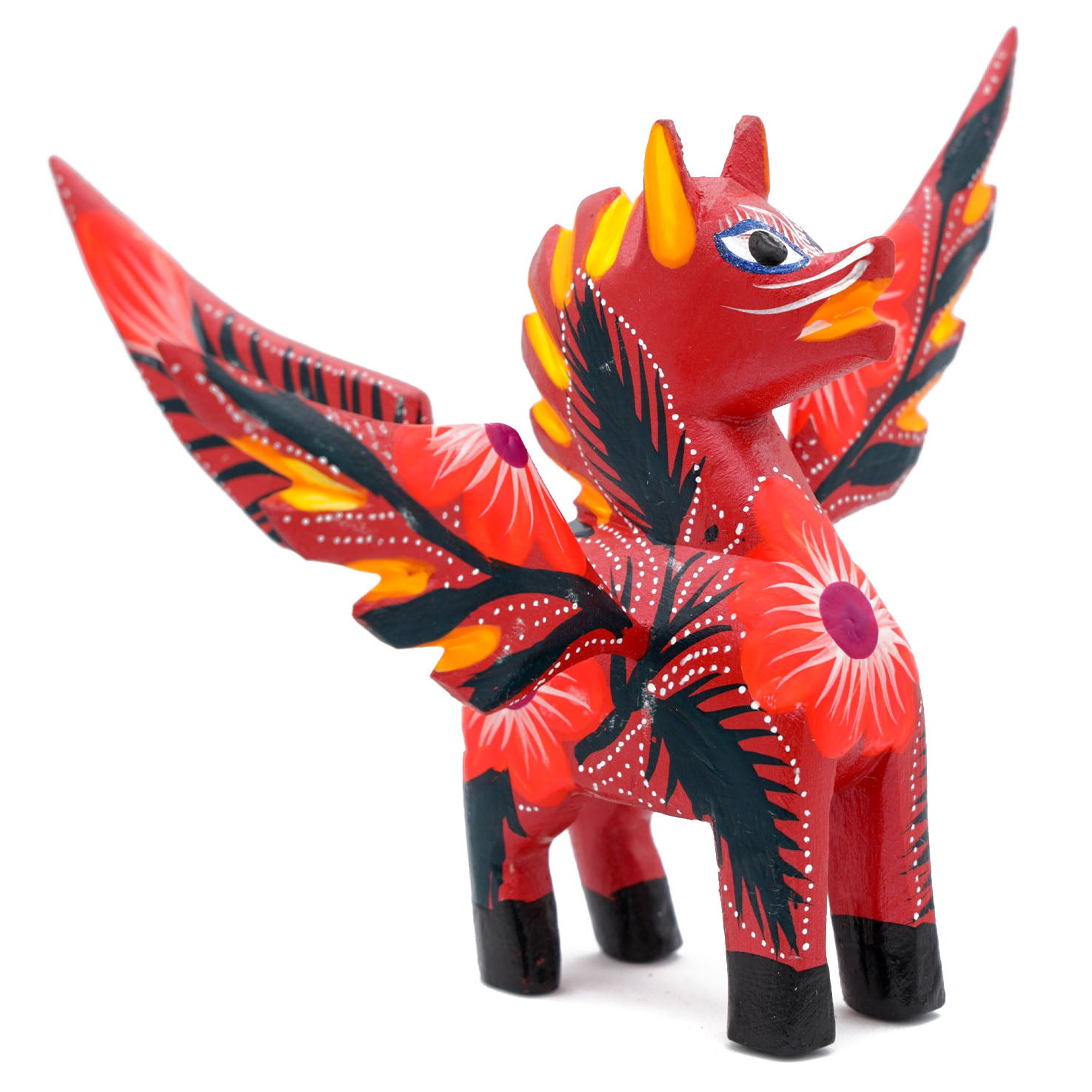 ALEBRIJE Floral Pegasus Wood Carving authentic Mex