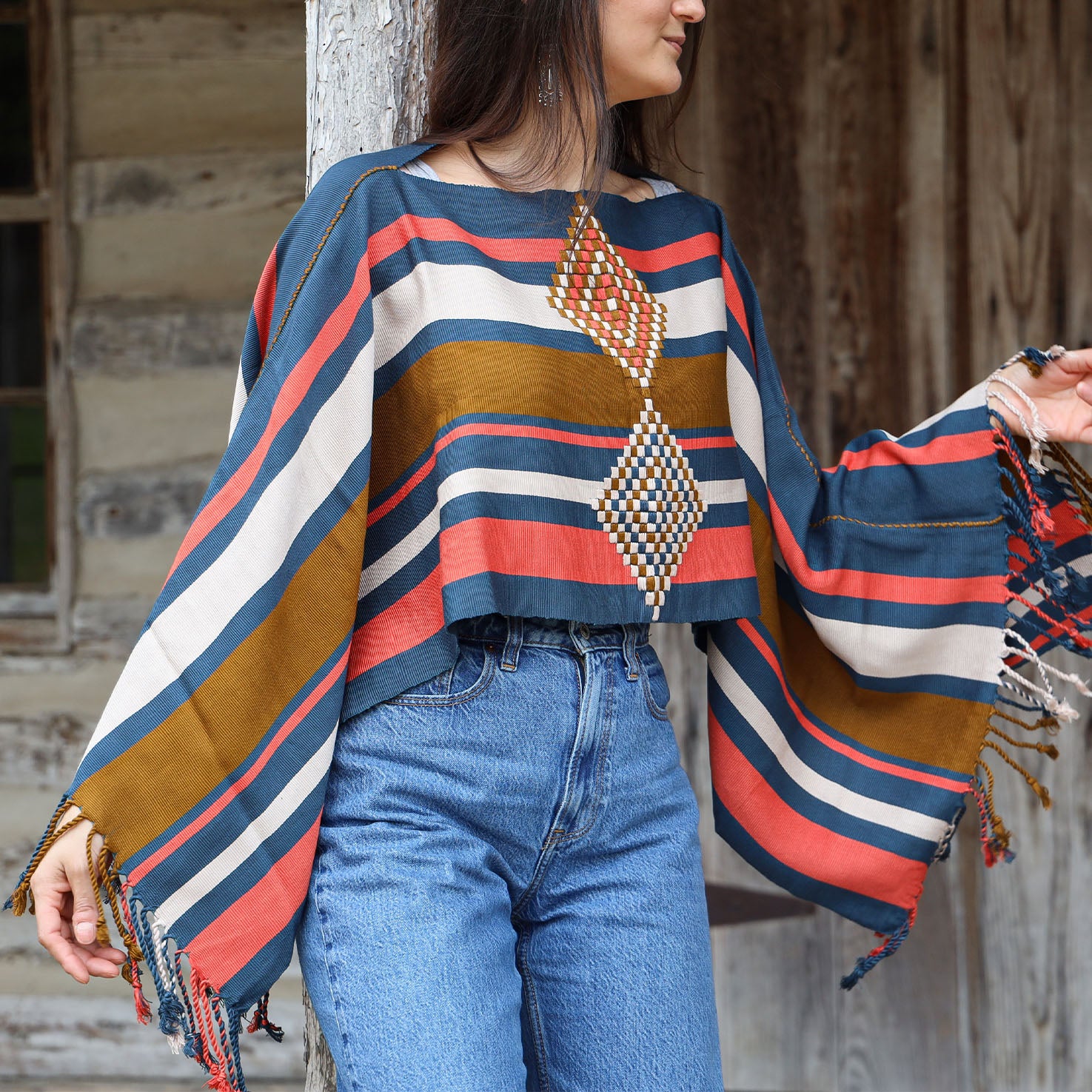 Oxchuc Lines and Rhombus Poncho | Lolo Modern Mexican Mercadito