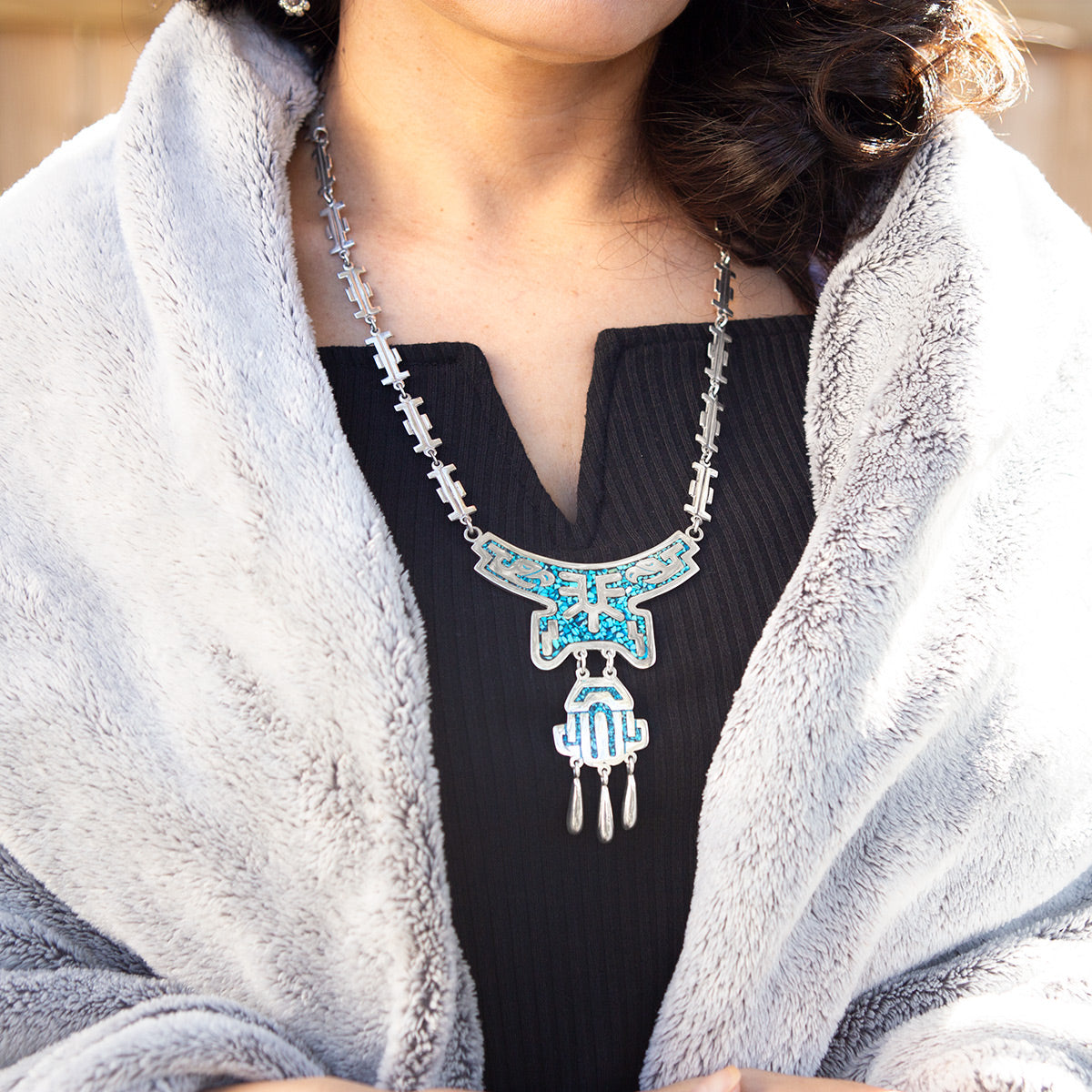 Sterling Silver Blue Feathered Necklace