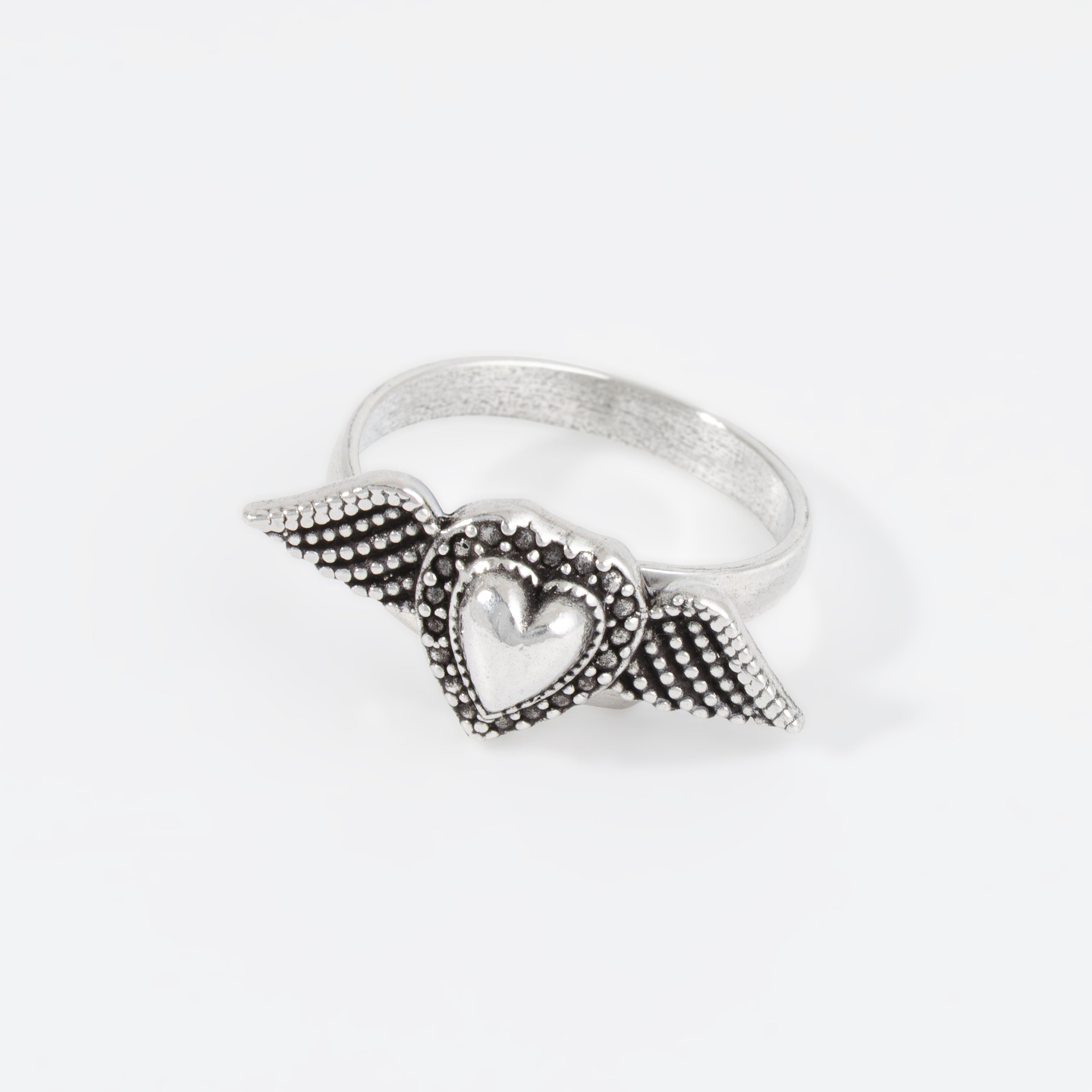 Sterling Silver Heart with Angel Wings Ring