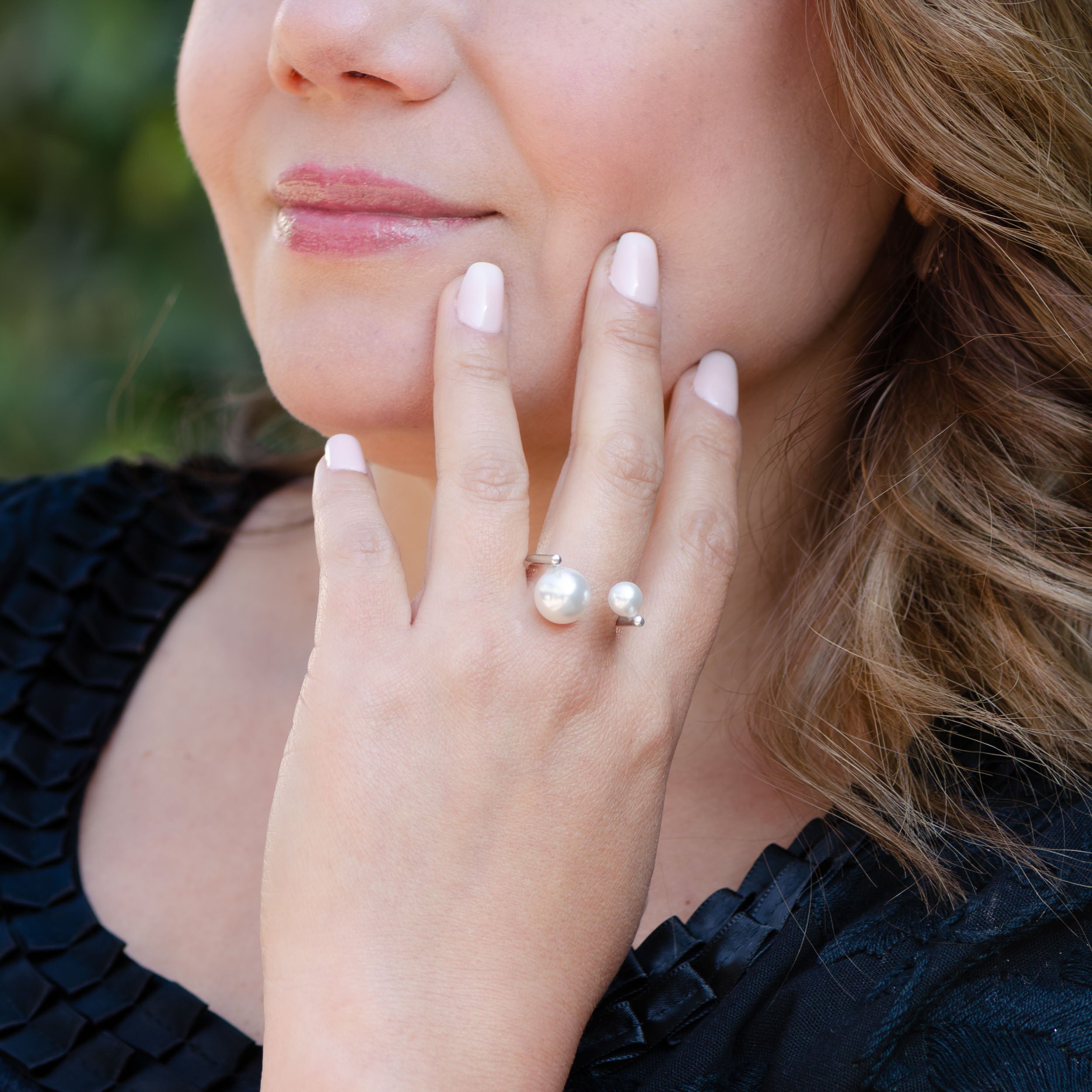 Sterling Silver Faux Pearl Modernist Ring