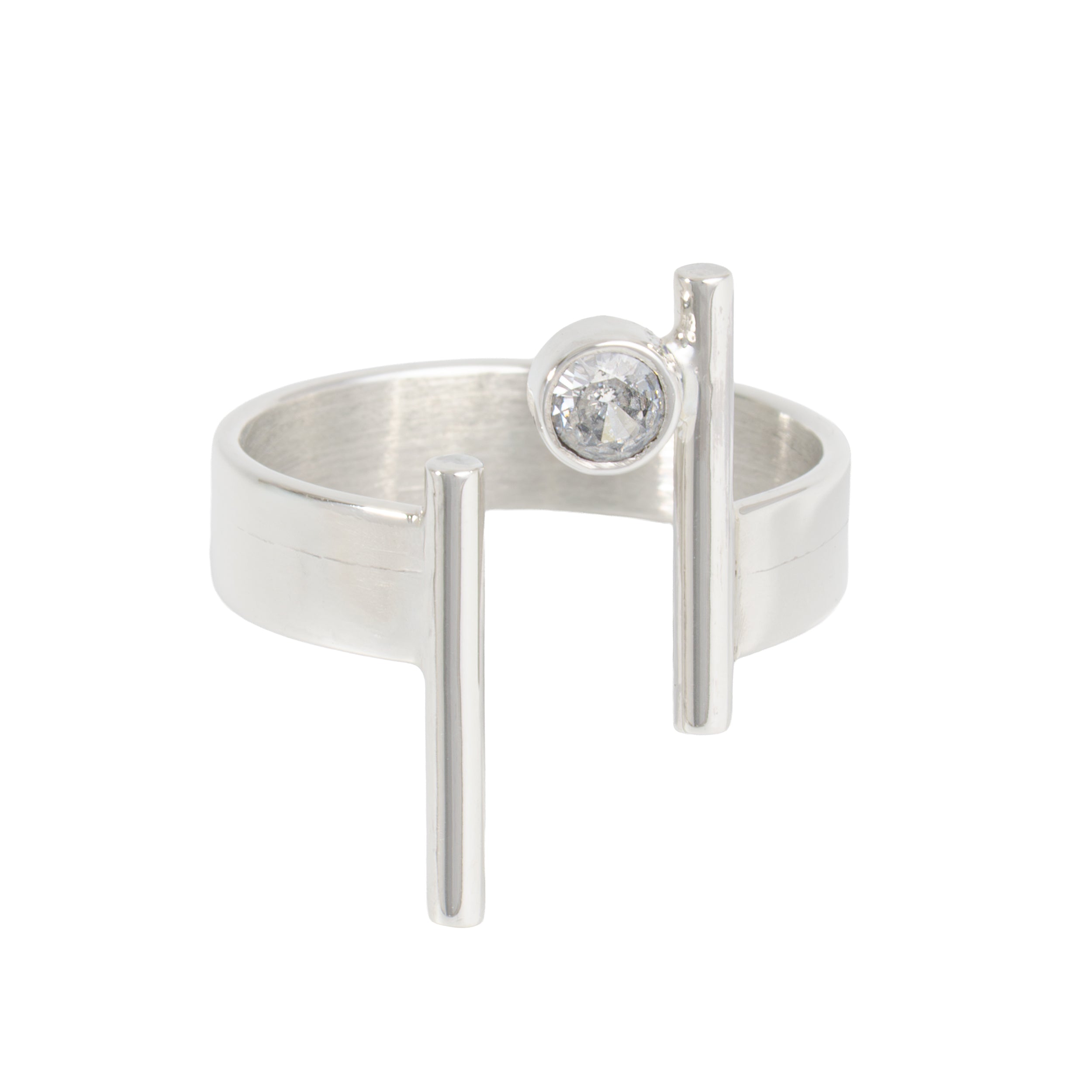 Sterling Silver Geometric Rods with Gem Ring