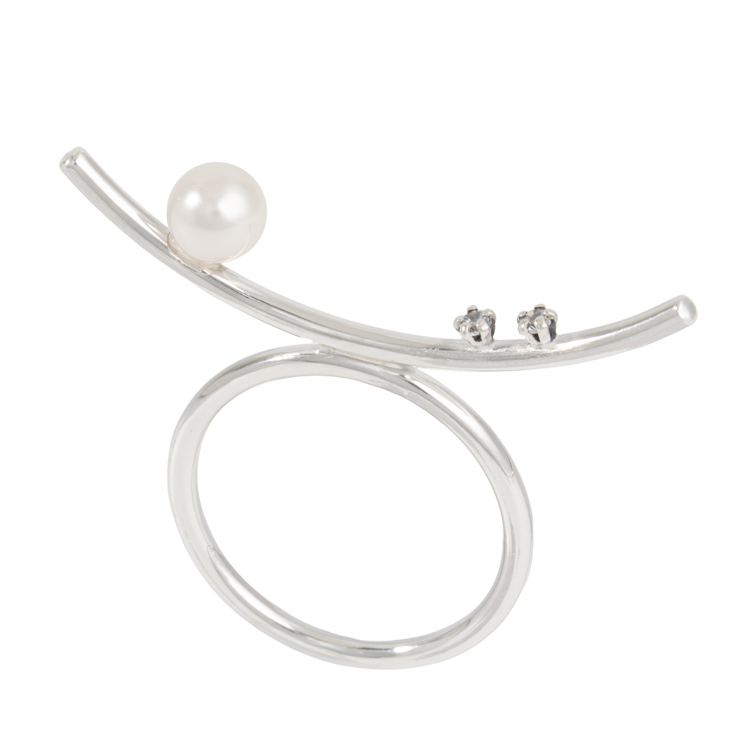 Sterling Silver Curved Ring with Faux Pearl