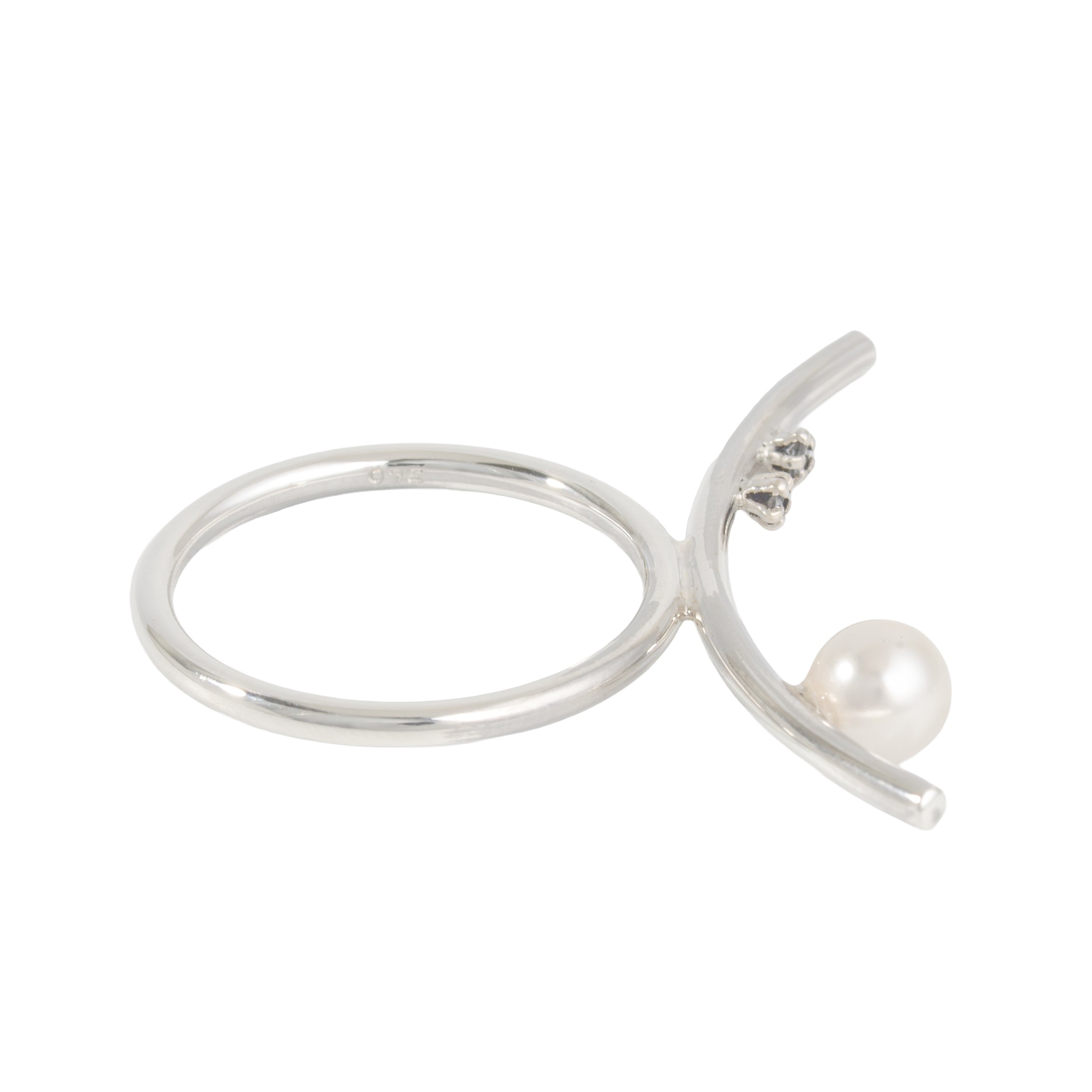 Sterling Silver Curved Ring with Faux Pearl