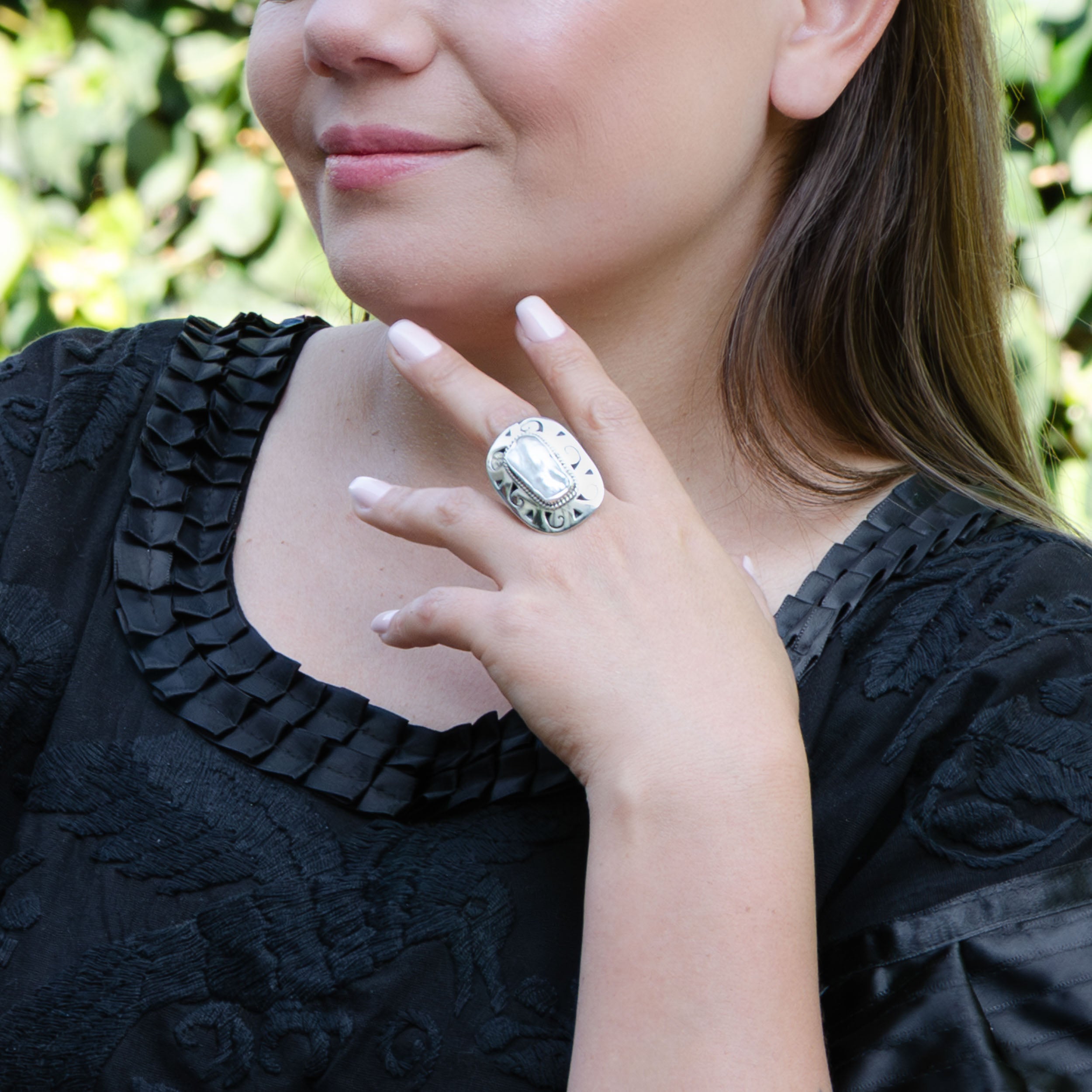 Sterling Silver Shadowbox Pearl Ring