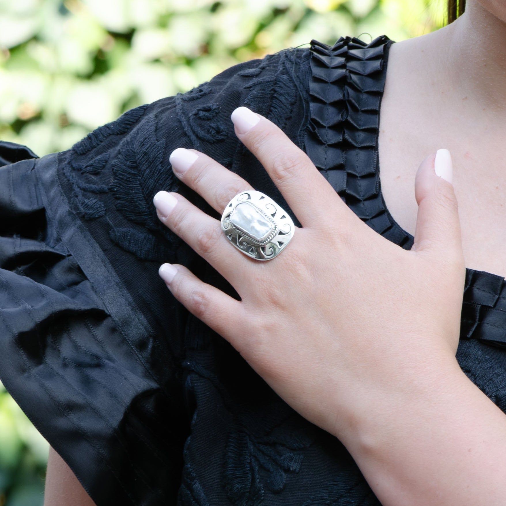 Sterling Silver Shadowbox Pearl Ring