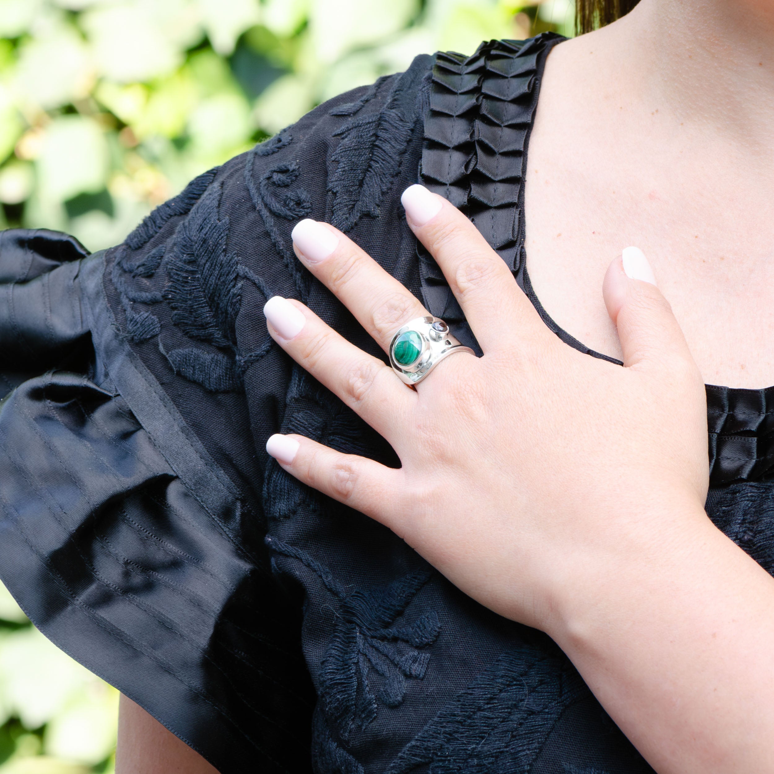 Sterling Silver Two Gemstones Ring